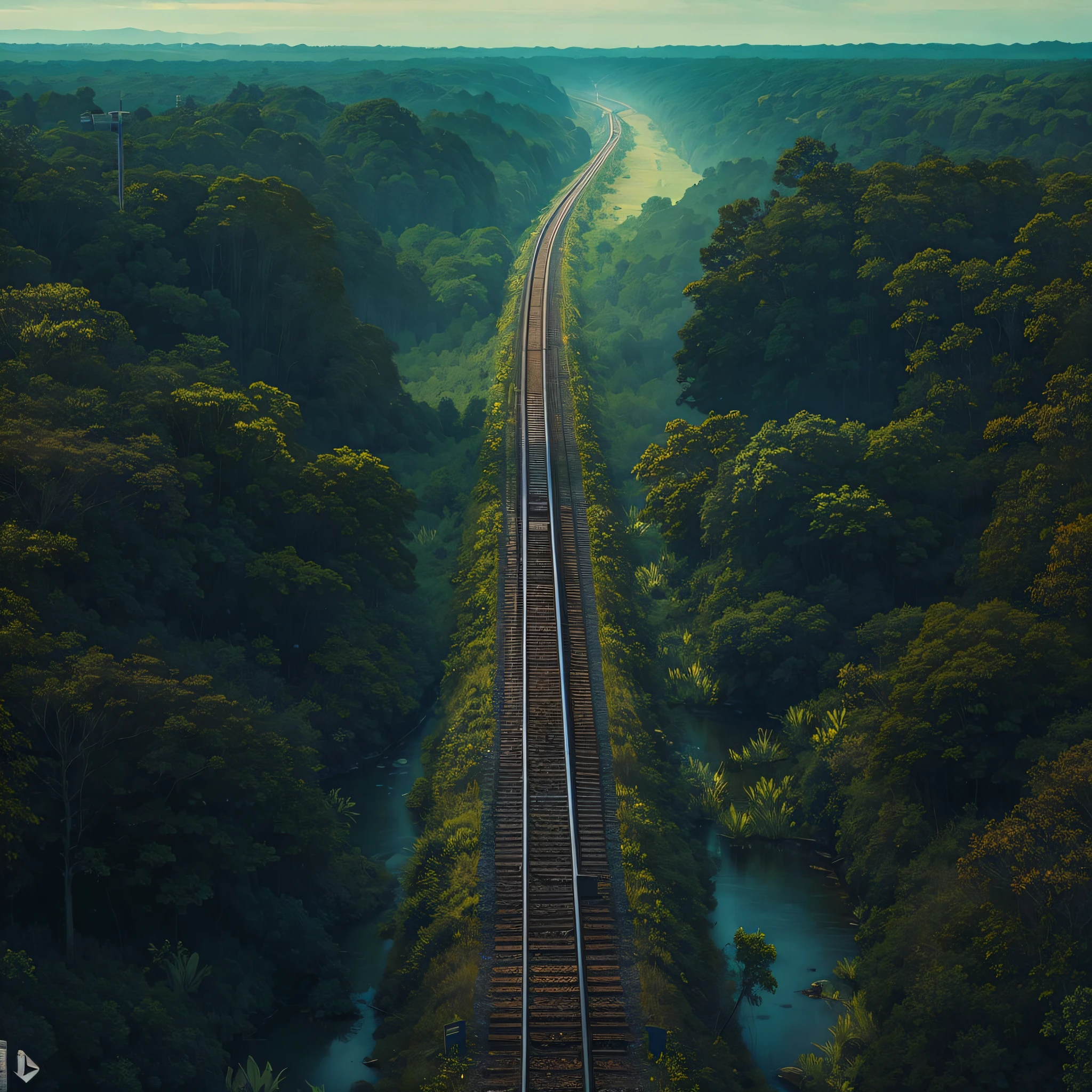 a railroad crossing the forest
