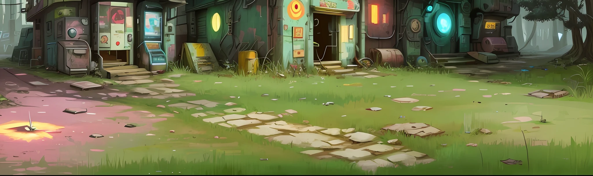 Cyberpunk woods shabby, cartoon style