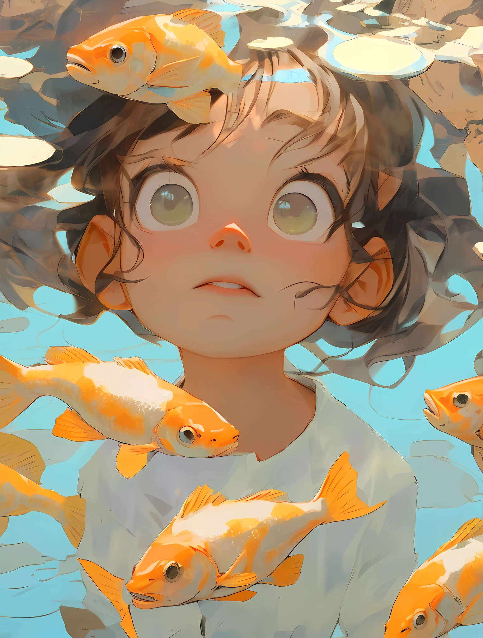 anime girl surrounded by fish in a pool of water, makoto shinkai cyril rolando, artwork in the style of guweiz, detailed digital anime art, cyril rolando and goro fujita, a beautiful artwork illustration, digital anime illustration, cute detailed digital art, ross tran and studio ghibli, anime styled digital art, anime style 4 k