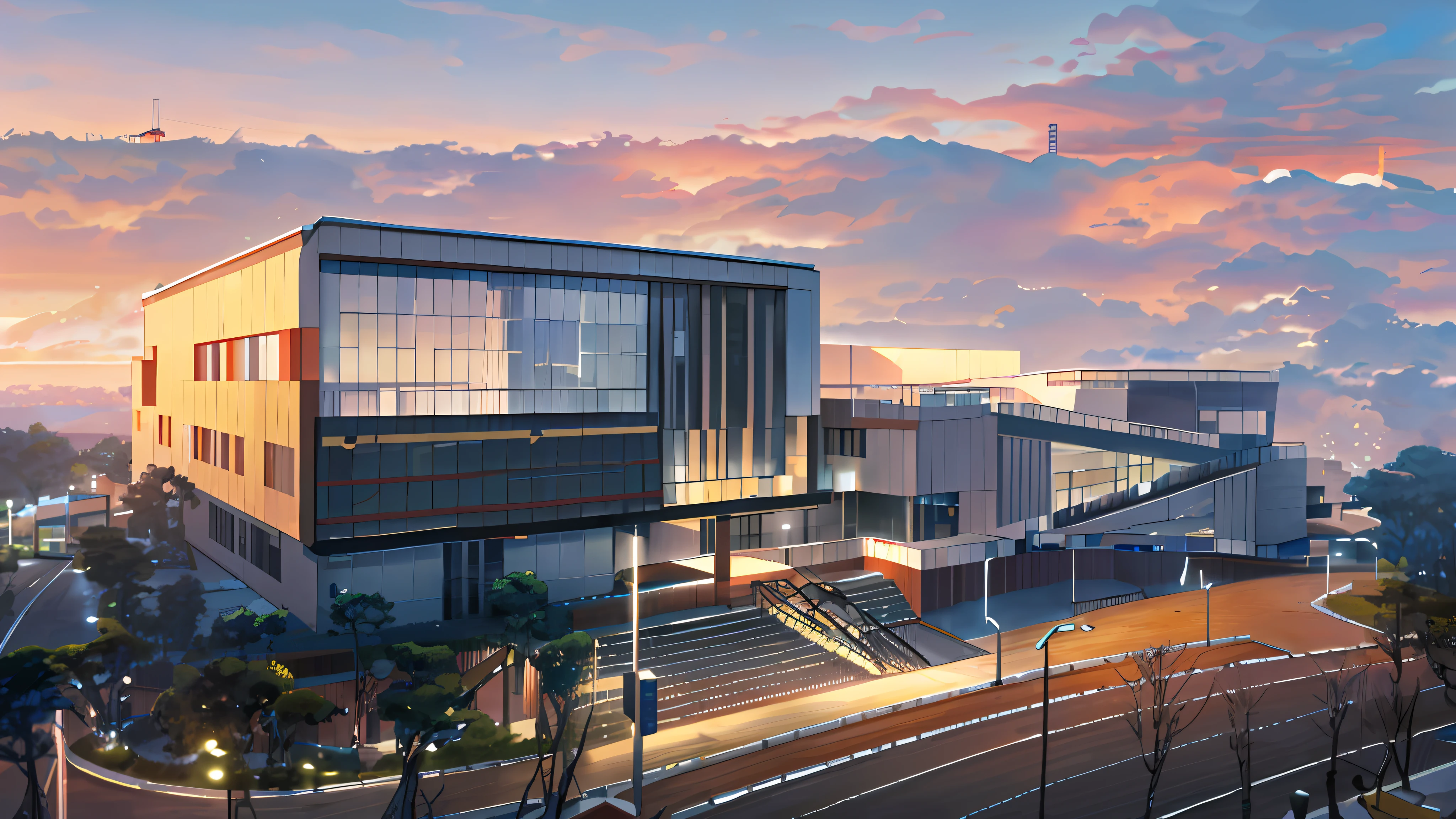 Arafte view of modern building with stairs and stairs, modern technology building, Jimin, full view, school, research center, Kim Hyun-joo, medical research facility, Kanayama, exterior, office, Eeri, Jiyun Tsai, wide-angle exterior 2022, research complex, Shin Jeong-ho