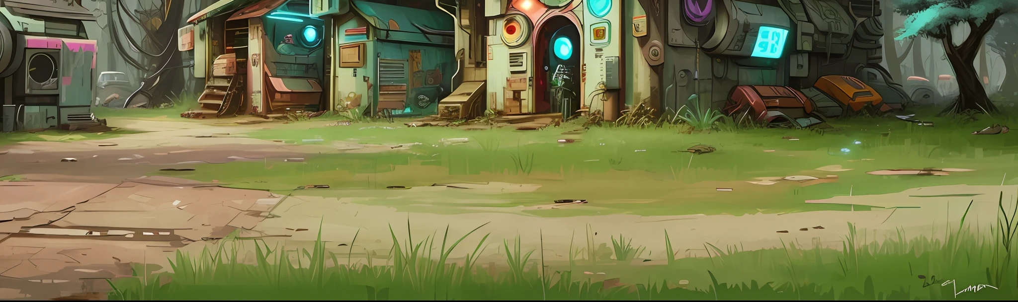 Cyberpunk woods shabby, cartoon style