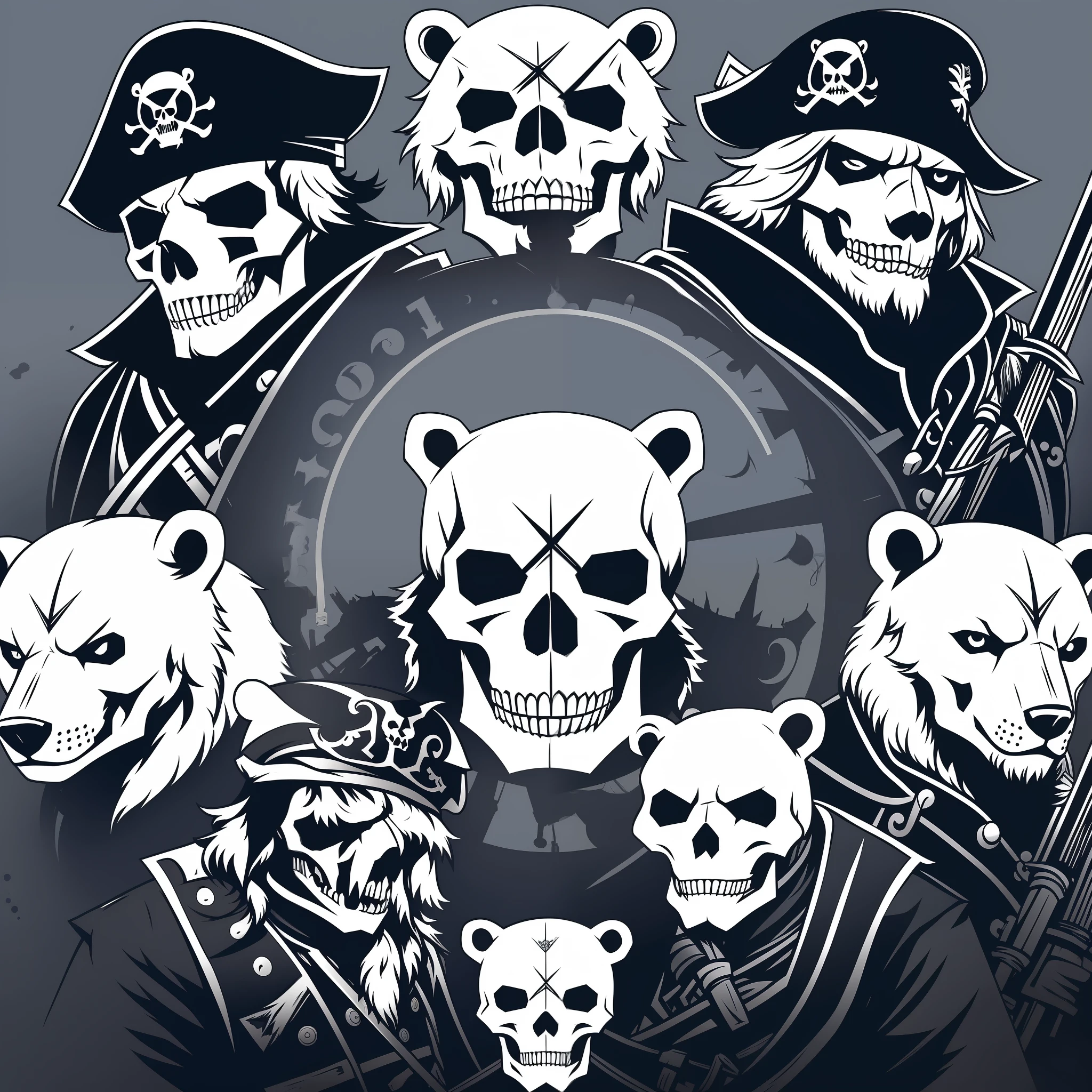 A five-person Arctic pirate regiment .1 Silhouette of a polar bear with a pirate flag and sword in the background. 2. Five pirate crews, dressed in Arctic pirate costumes, armed with guns and flags with "5". 3. Combination of polar bear and pirate skull with horizontal lines and waves in the background. Whichever design is chosen, the font of the logo should be bold to reflect the momentum and power of Arctic pirates. As the logo of the CSGO team --auto --s2