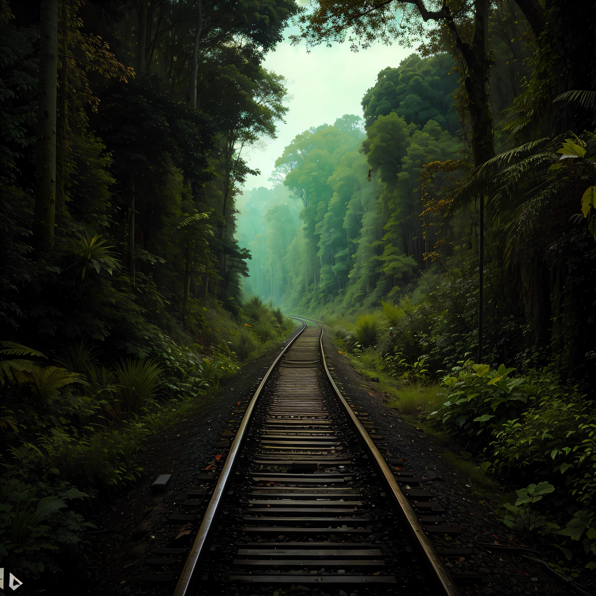 small railroad through the middle of the forest