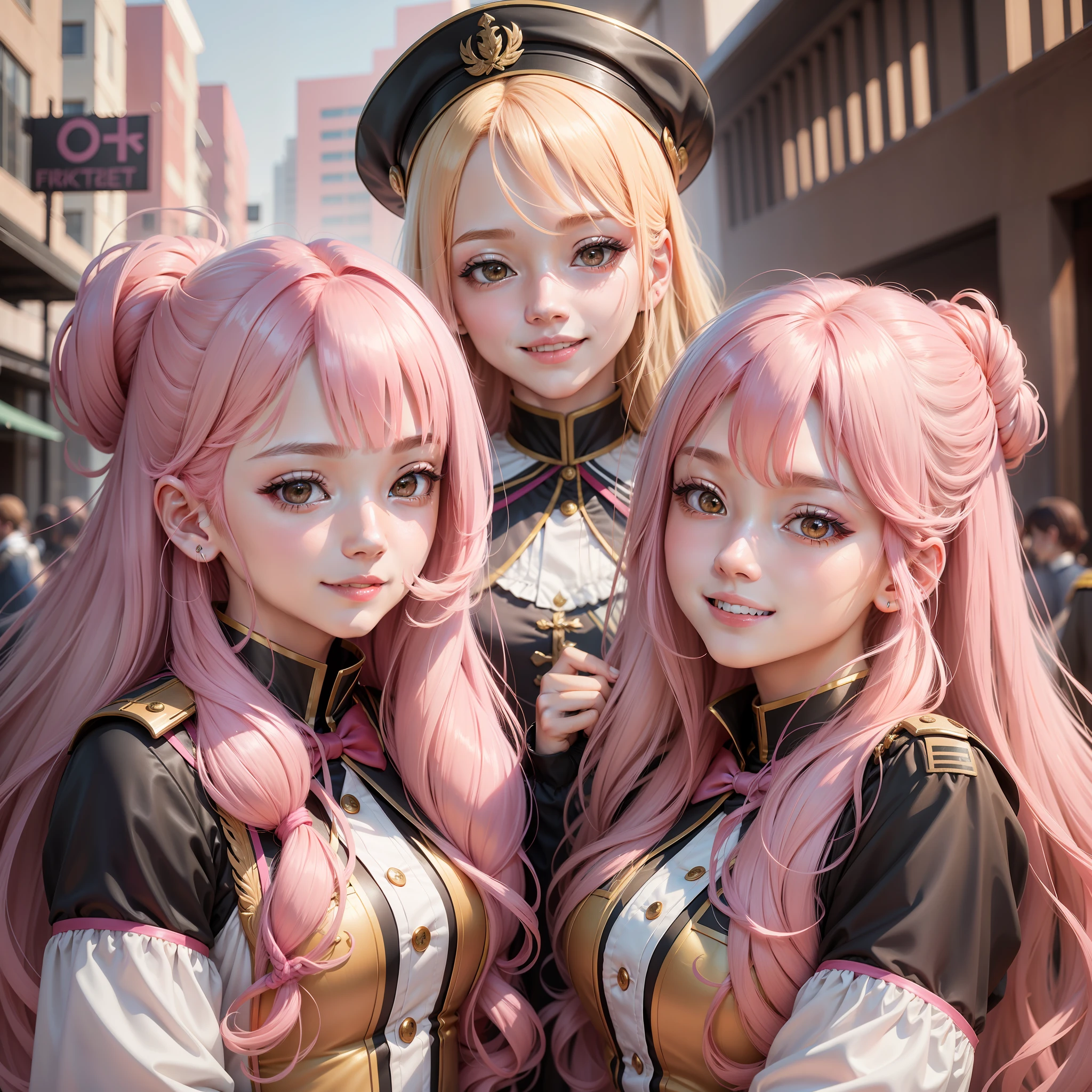 Idol Group Female Group Smile Cute Top Quality Masterpiece Long Hair Uniform Pink Hair Blonde Ultra Real