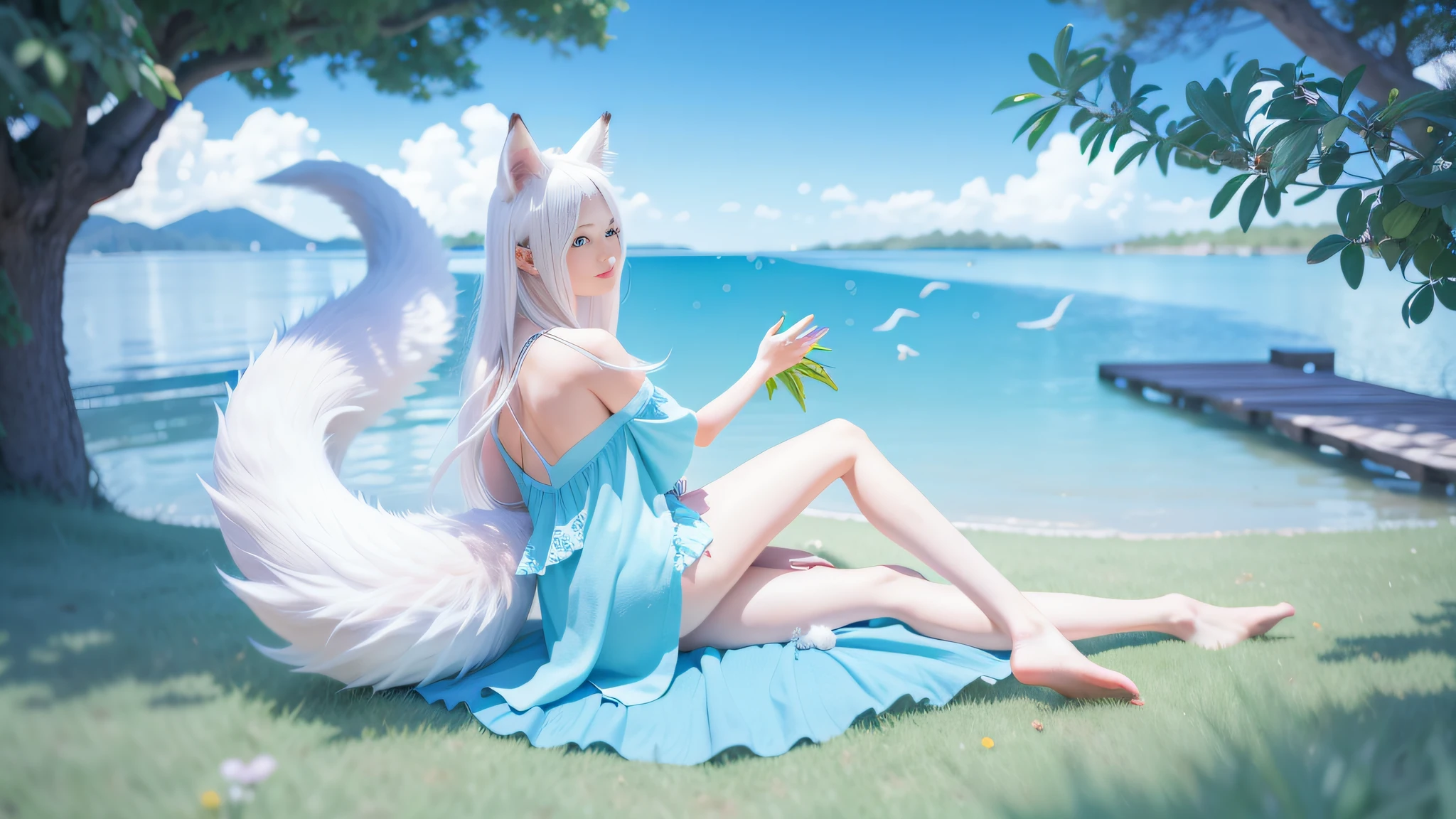 anime girl sitting on grass near water with a cat tail, white - haired fox, a beautiful kitsune woman, holo is a wolf girl, a beautiful fox lady, kitsune, holo if a wolf girl, relaxed pose, kitsune three - tailed fox, gazing at the water, white fox anime, ethereal fox, by Shitao
high contrast,anime girl sitting on grass near water with a cat tail, white - haired fox, a beautiful kitsune woman, holo is a wolf girl, a beautiful fox lady, kitsune, holo if a wolf girl, relaxed pose, kitsune three - tailed fox, gazing at the water, white fox anime, ethereal fox, by Shitao ,high definition,hyper realistic photography 4k full HD with hyper realistic details,Mejor calidad,obra maestra, ultra detallado, arte oficia --auto --s2