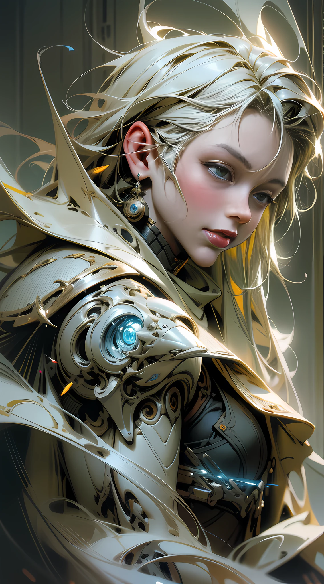 organic cyborg, white plastic, diffuse lighting, fantasy, intricate, elegant, highly detailed, realistic, realistic, digital painting, art station, illustration, concept art, smooth, sharp focus, art by John Collier and Albert Obright and Krenz Kusart and Artem Demura