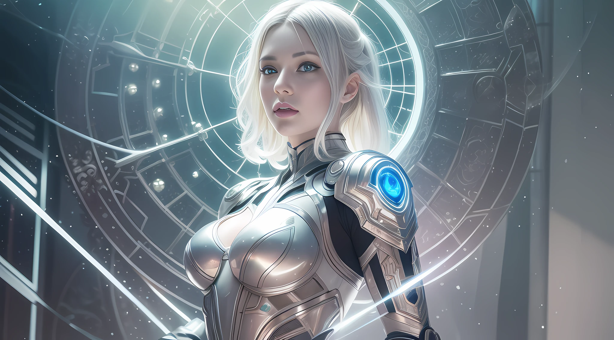 Organic cyborg, white plastic, diffuse lighting, luminous ornaments, light reflection, fantasy, intricate, elegant, highly detailed, realistic, realistic, digital painting, art station, illustration, concept art, smooth, sharp focus, art by John Collier and Albert Obright and Krenz Kusart and Artem Demura