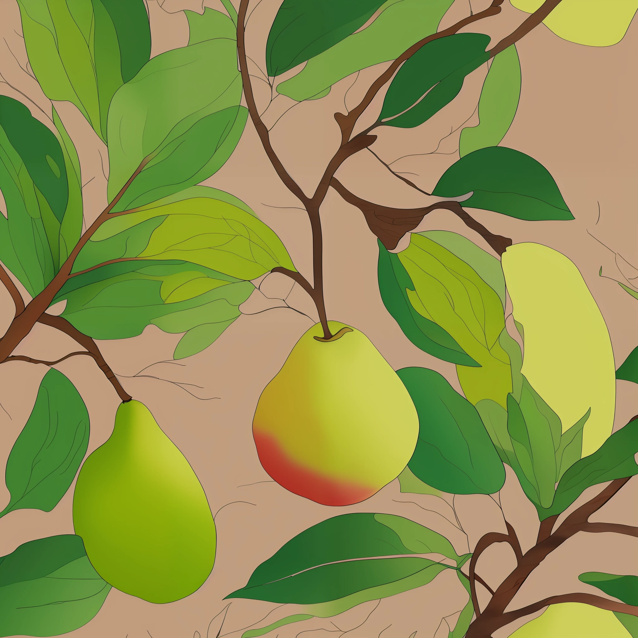 Pear, branches, watercolor style, realism, hand painted, merchandise packaging --auto --s2