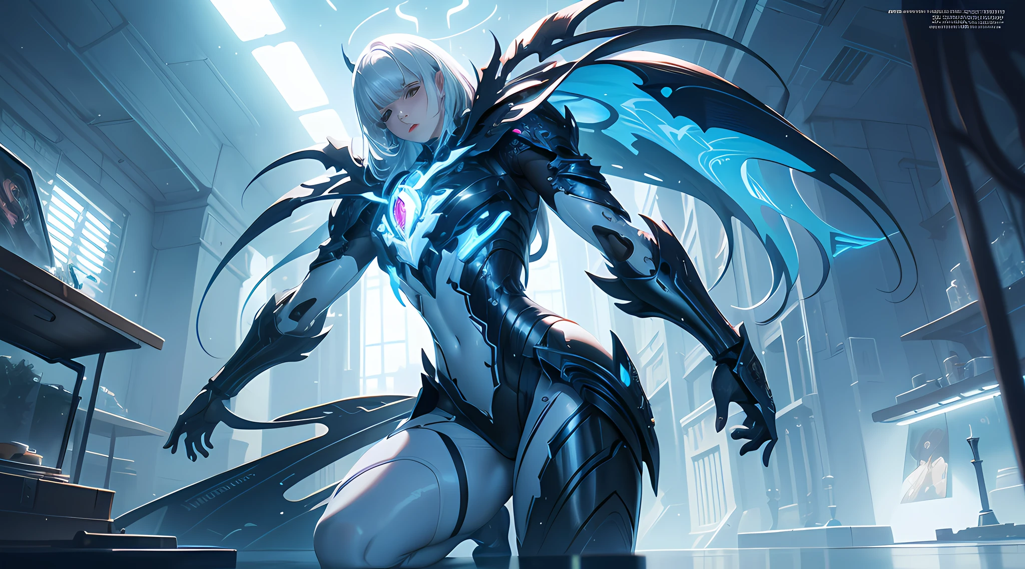 Organic cyborg, white plastic, diffuse lighting, luminous ornaments, light reflection, fantasy, intricate, elegant, highly detailed, realistic, realistic, digital painting, art station, illustration, concept art, smooth, sharp focus, art by John Collier and Albert Obright and Krenz Kusart and Artem Demura