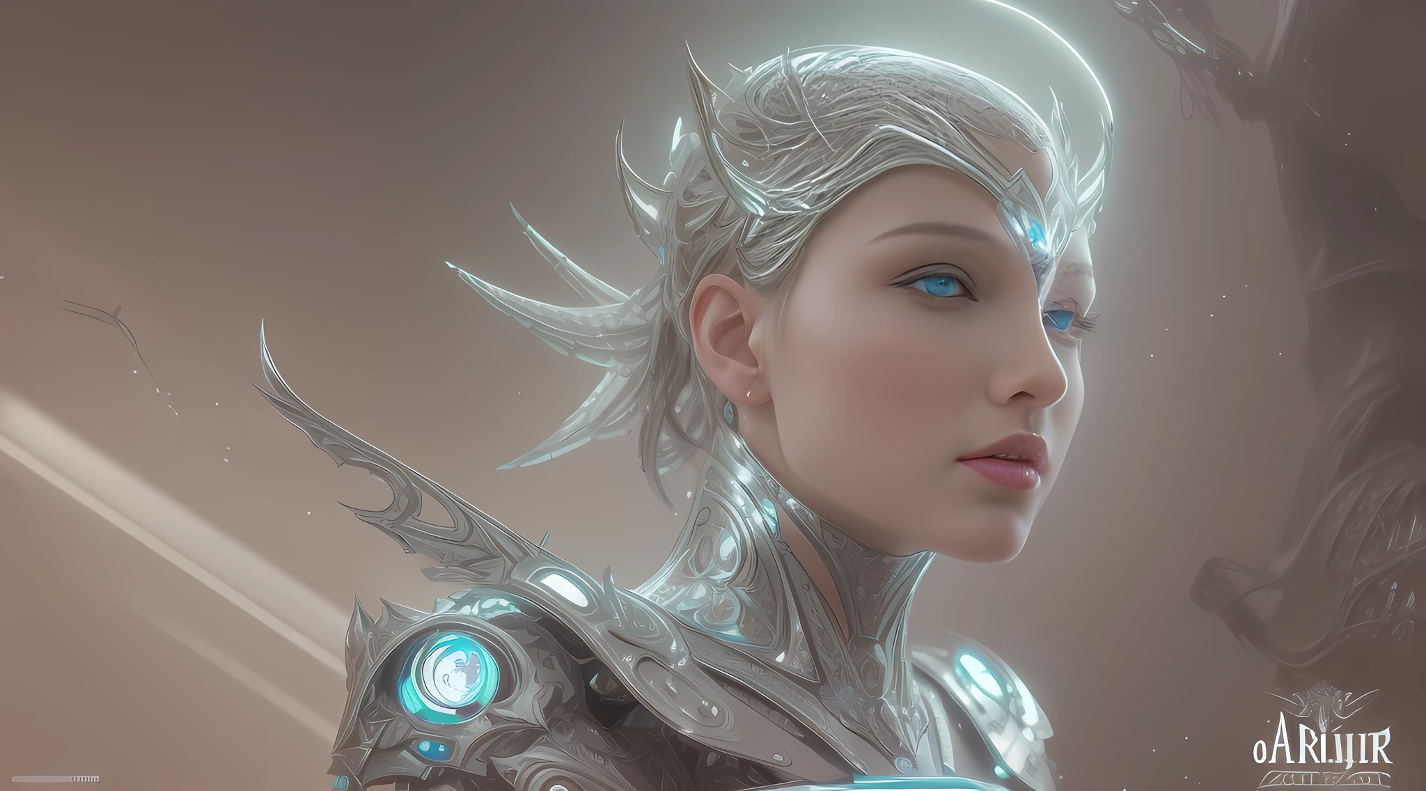 Organic cyborg, white plastic, diffuse lighting, luminous ornaments, light reflection, fantasy, intricate, elegant, highly detailed, realistic, realistic, digital painting, art station, illustration, concept art, smooth, sharp focus, art by John Collier and Albert Obright and Krenz Kusart and Artem Demura