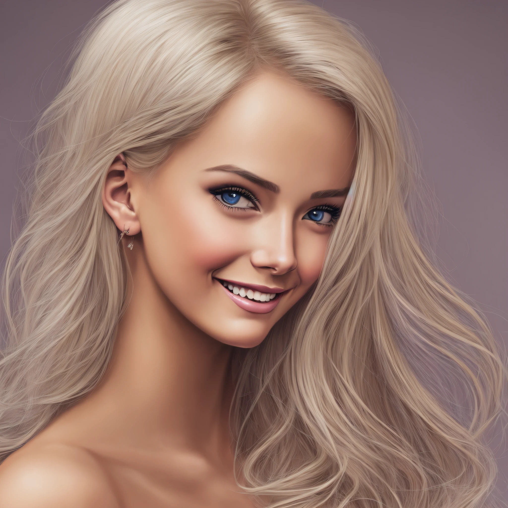 blonde 20 year old woman painting, beautiful skin, digital illustration, digital illustration portrait, banksy, portrait, detailed illustration portrait, detailed color portrait, digital portrait, pretty portrait, Bowater art style, color portrait, detailed portrait, solo portrait, stylized portrait, cartoon portrait, digital art portrait, background white, smile, smile --auto --s2