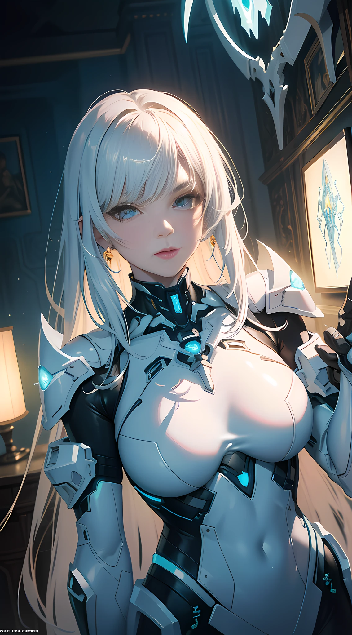 Organic cyborg, white plastic, diffuse lighting, luminous ornaments, light reflection, fantasy, intricate, elegant, highly detailed, realistic, realistic, digital painting, art station, illustration, concept art, smooth, sharp focus, art by John Collier and Albert Obright and Krenz Kusart and Artem Demura