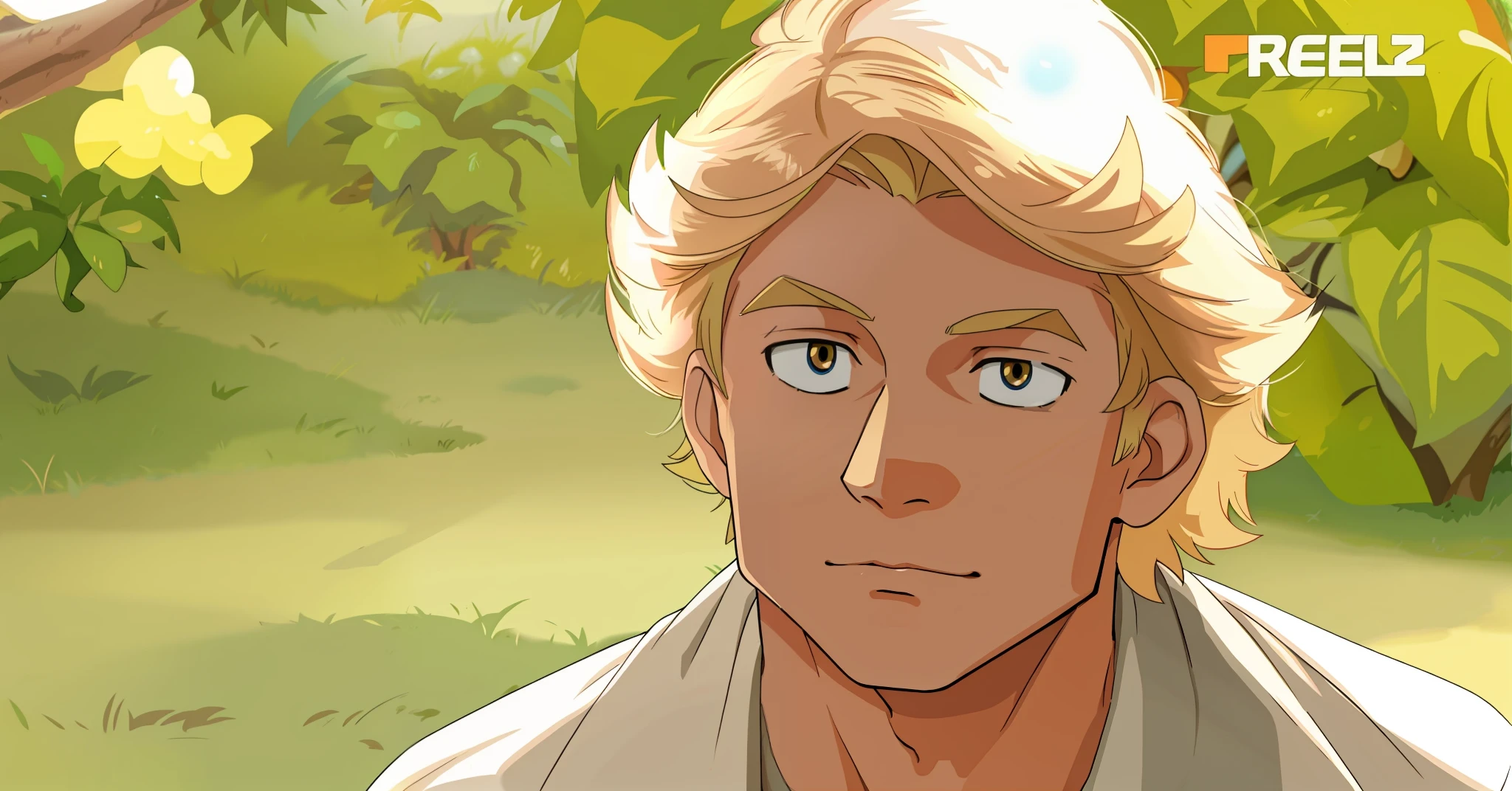 blond man in a tan shirt looking at the camera, full body photo of steve, steve irwin, commercial photo, pokemon style, pokemon anime style, pokemon anime, anime style, pokemon, anime