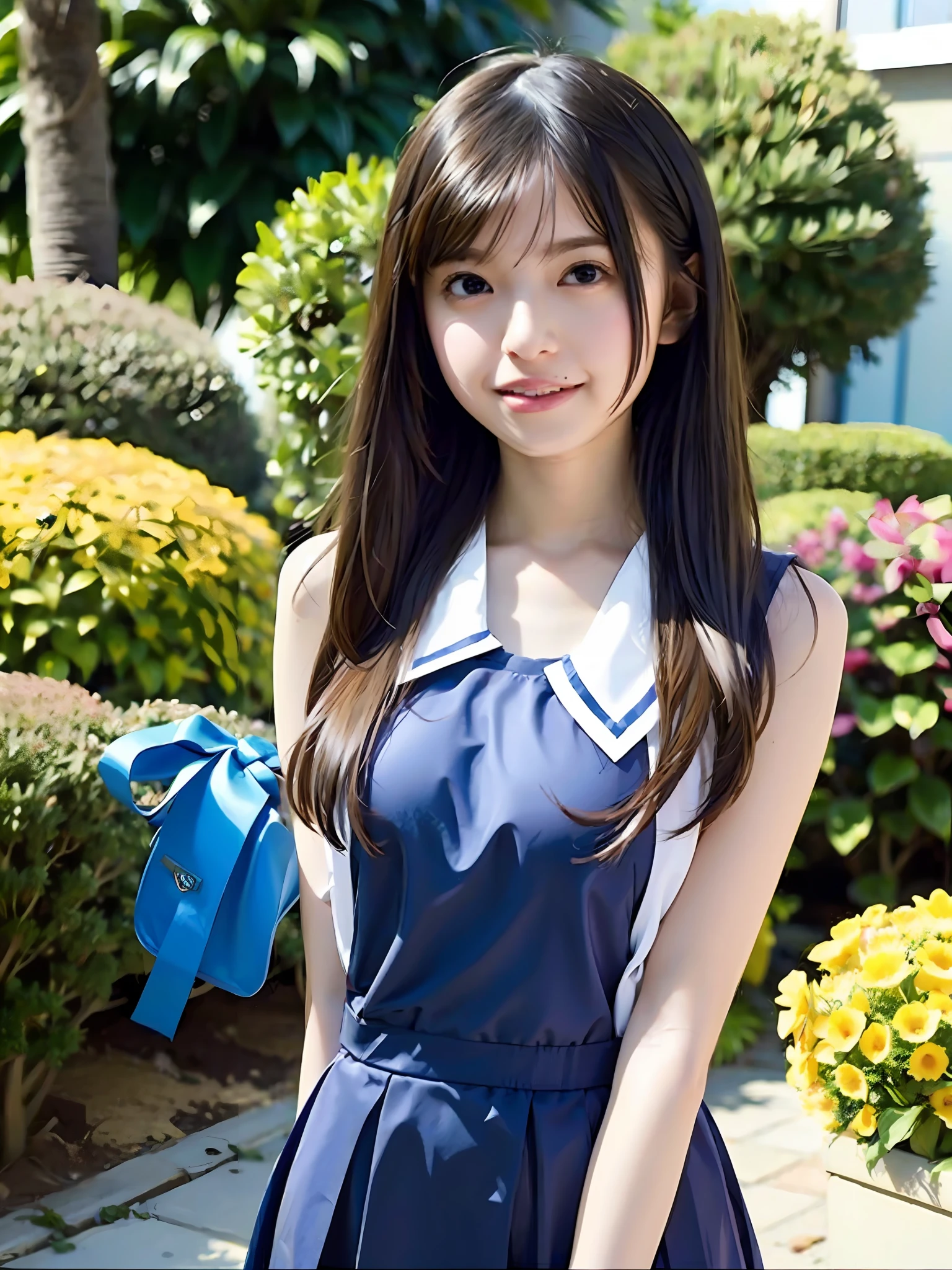 1girl, solo,(best quality),(masterpiece:1.1), full body, looking_at_viewer, dynamic angle, school uniform, cute, clear facial skin,