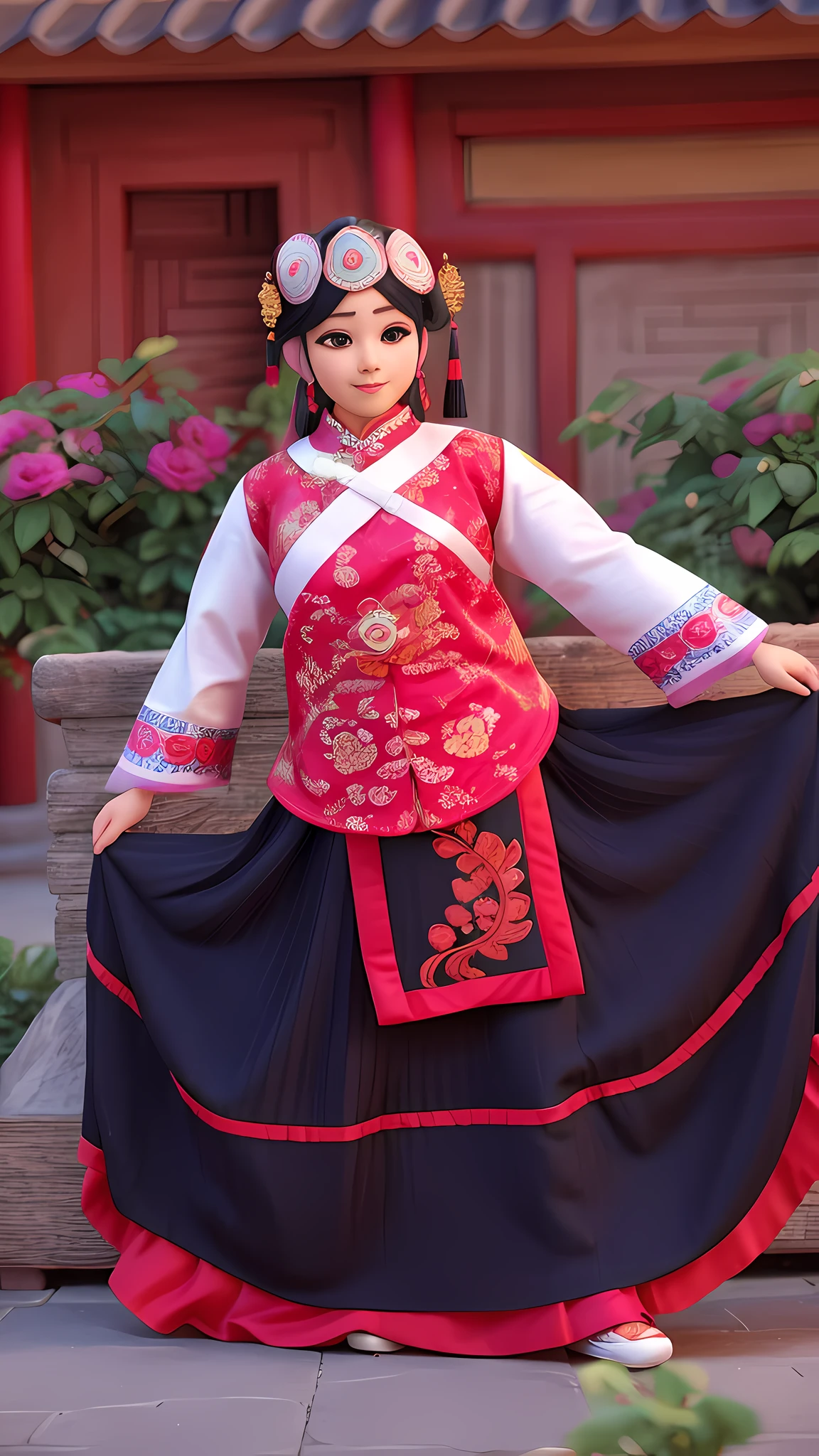 arafed woman in a traditional chinese dress posing for a picture, traditional tai costume, traditional chinese clothing, traditional chinese, traditional costume, traditional clothes, chinese costume, traditional dress, traditional clothing, with acient chinese clothes, wearing authentic attire, inspired by Miao Fu, wearing ancient chinese clothes, black and red silk clothing, inspired by Dai Xi
