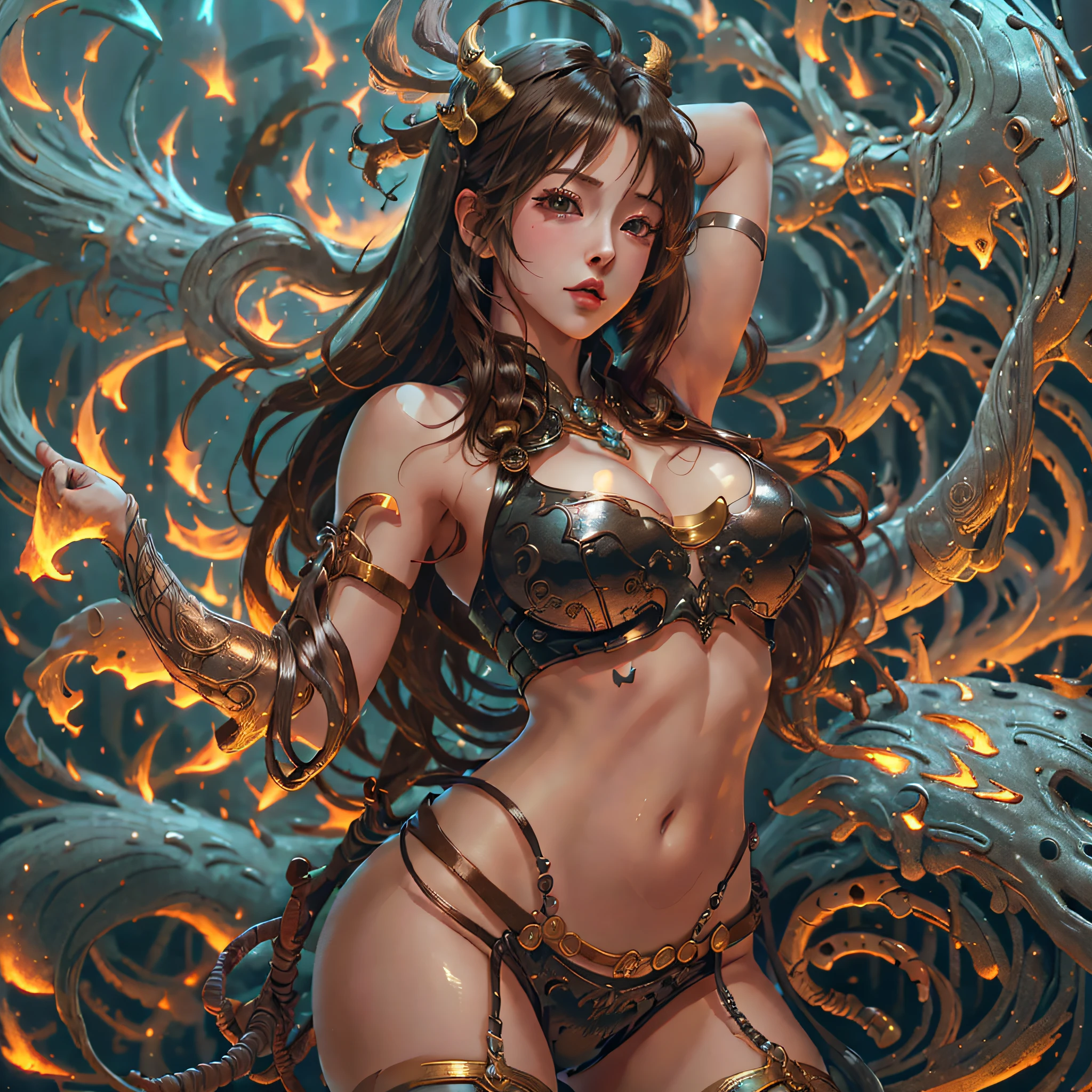 Young woman, Tifa Lockheart Final Fantasy 7, video game, ultra realistic, Tifa super sexy in fighting pose, using Japanese katana sword, fantasy environment, detailed hair, short clothes, super detailed lingerie, full breasts, high quality image, 4k photo model --auto --s2