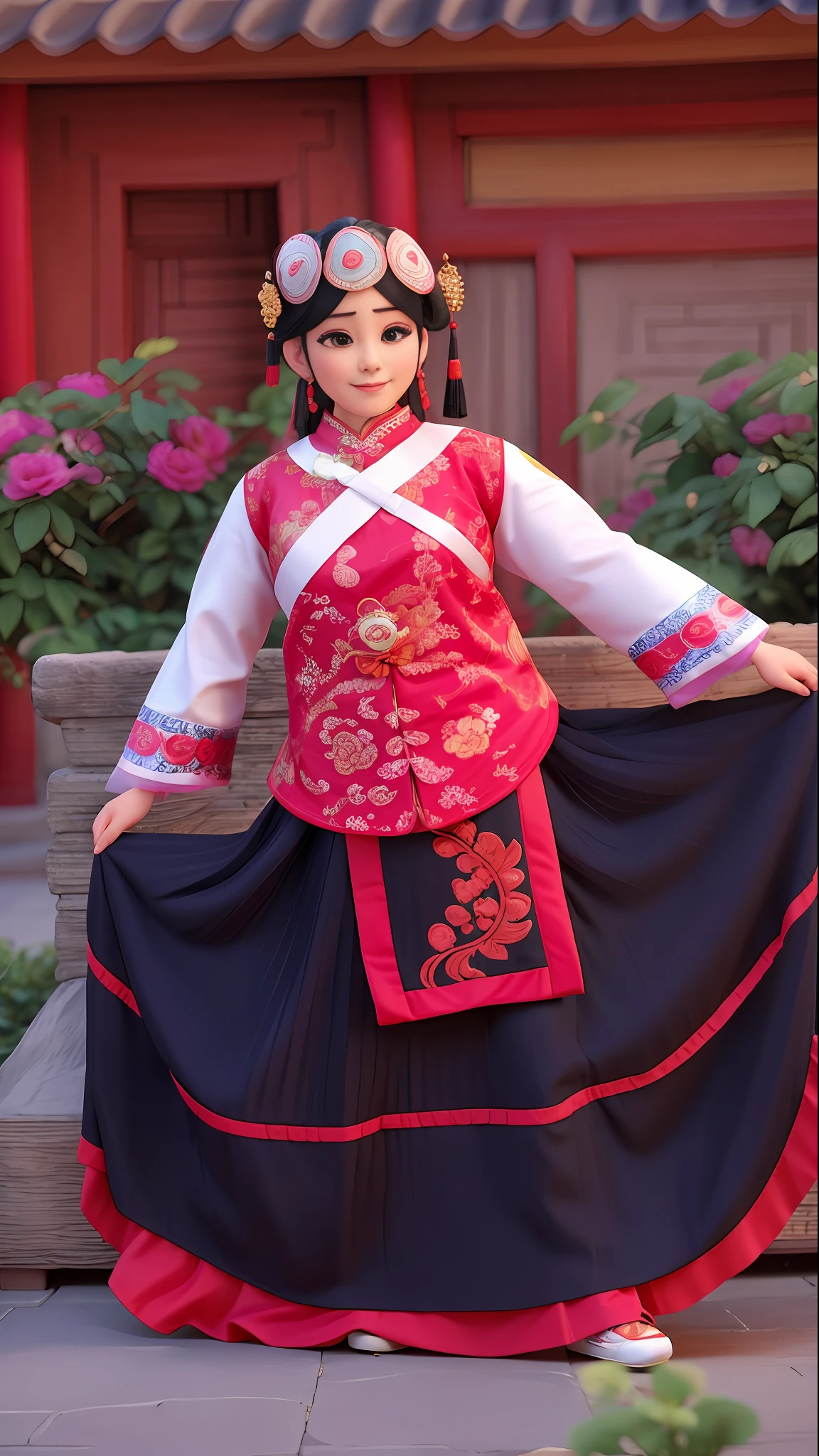arafed woman in a traditional chinese dress posing for a picture, traditional tai costume, traditional chinese clothing, traditional chinese, traditional costume, traditional clothes, chinese costume, traditional dress, traditional clothing, with acient chinese clothes, wearing authentic attire, inspired by Miao Fu, wearing ancient chinese clothes, black and red silk clothing, inspired by Dai Xi