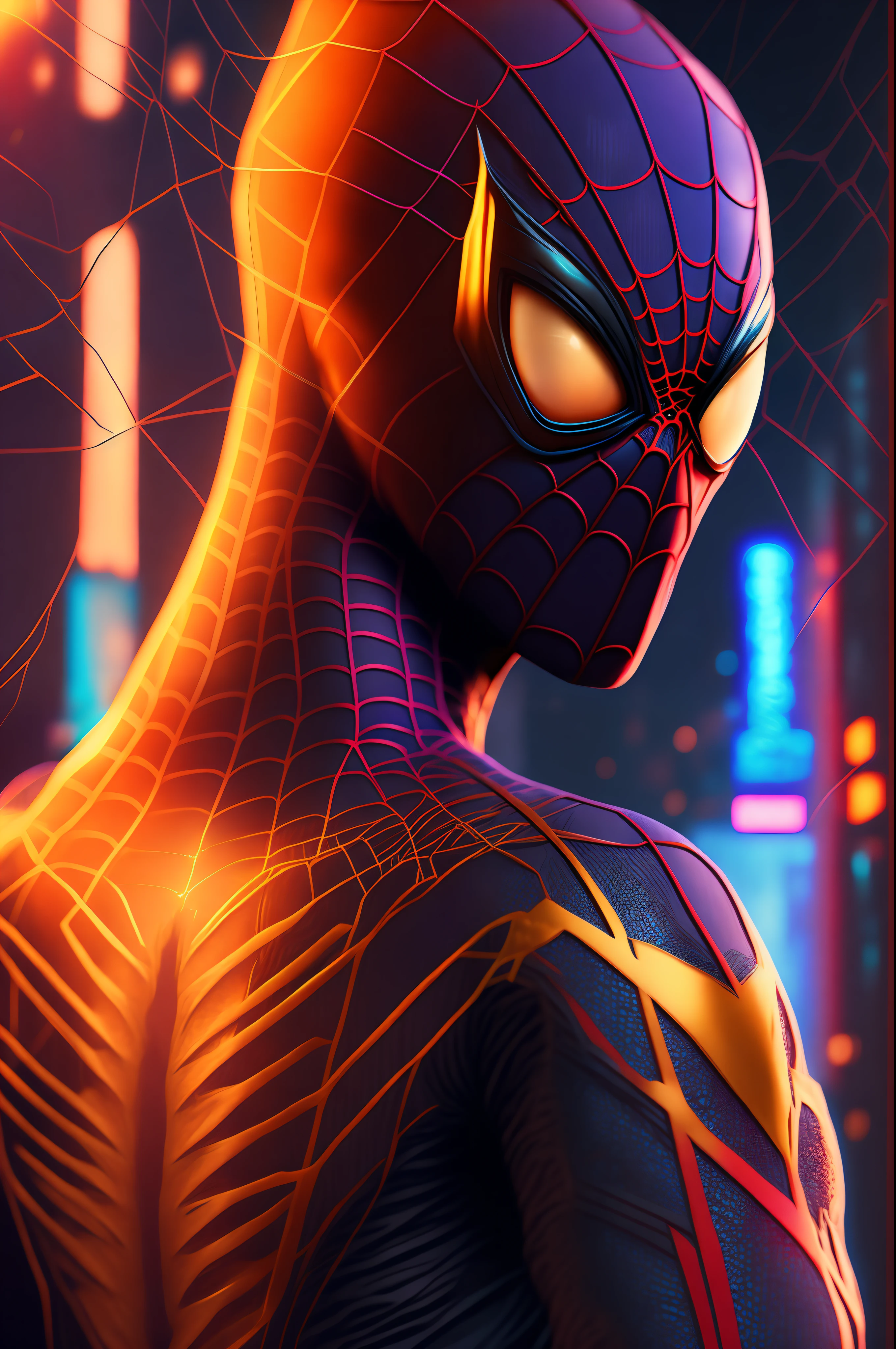 Spider-Man, Cyberpunk, Golden 8k.