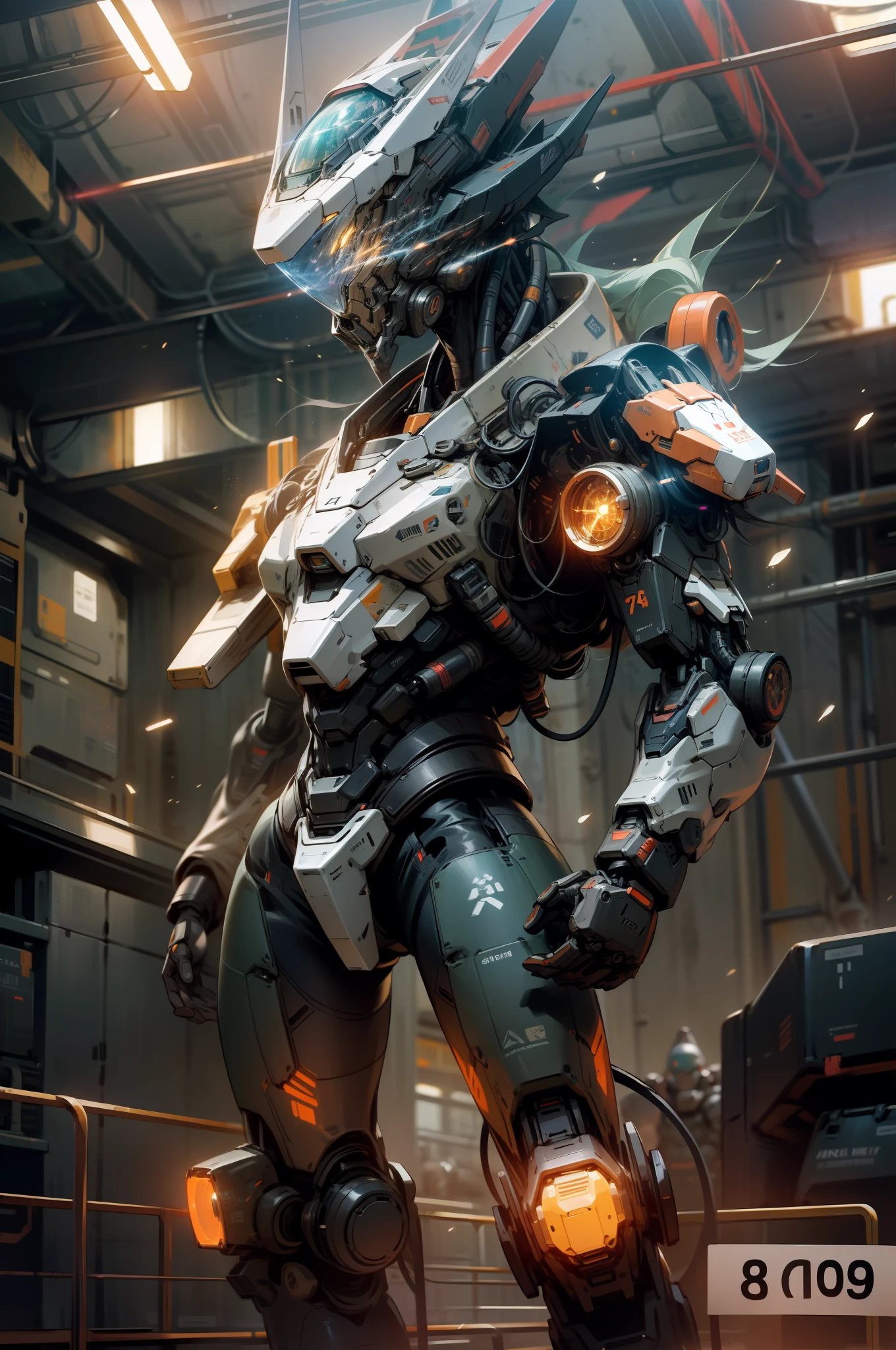 A futuristic mech warrior, in outer space, gathering energy, emitting energy shockwaves, 8K resolution, cinematic lighting, best quality, masterpiece, ((high definition))