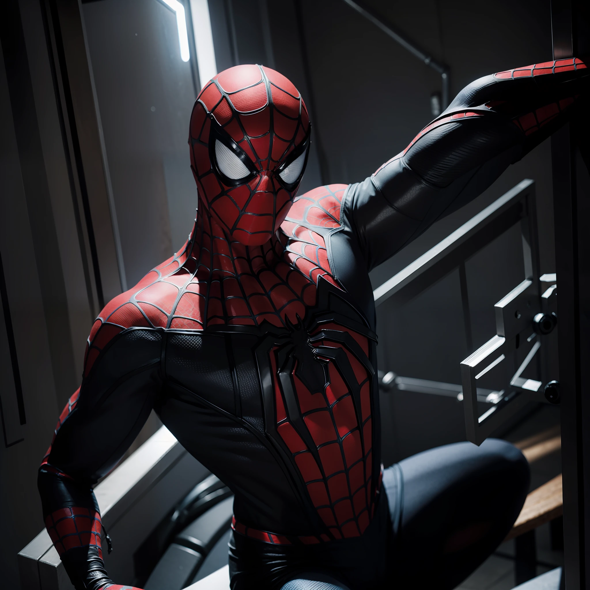 spider-man, black, black spider-man, ghost spider-man, ultra-realistic, super detailed, super high quality