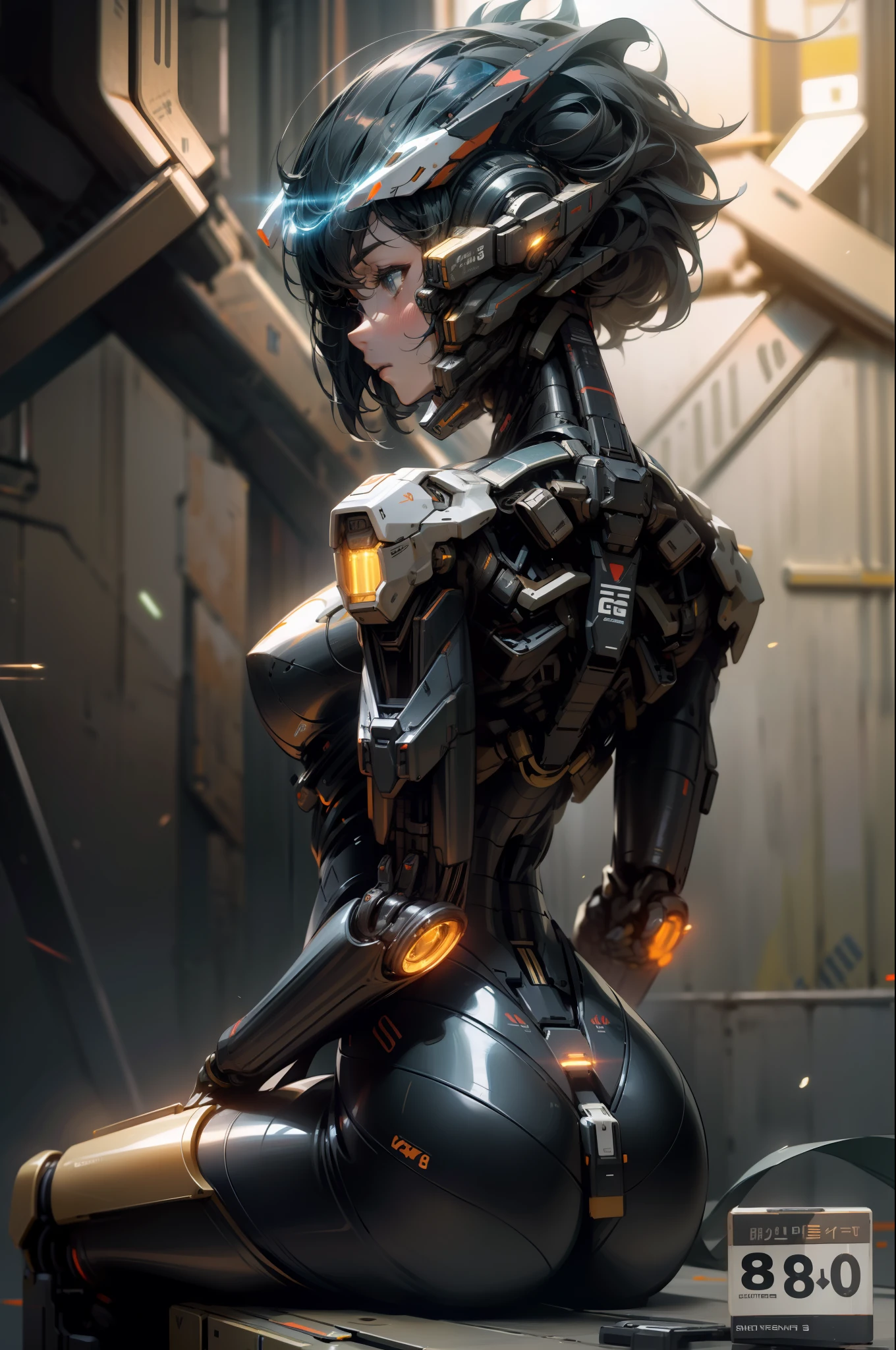 A futuristic mech warrior, in outer space, gathering energy, emitting energy shockwaves, 8K resolution, cinematic lighting, best quality, masterpiece, ((high definition))