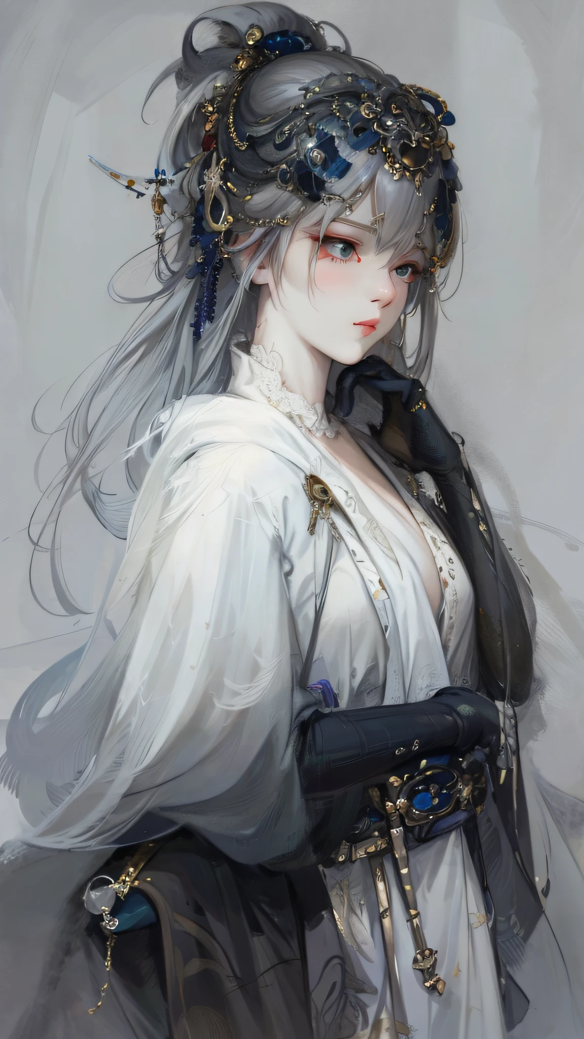 a close up of a woman with white hair and a white mask, beautiful character painting, guweiz, artwork in the style of guweiz, white haired deity, by Yang J, epic exquisite character art, stunning character art, by Fan Qi, by Wuzhun Shifan, guweiz on pixiv artstation