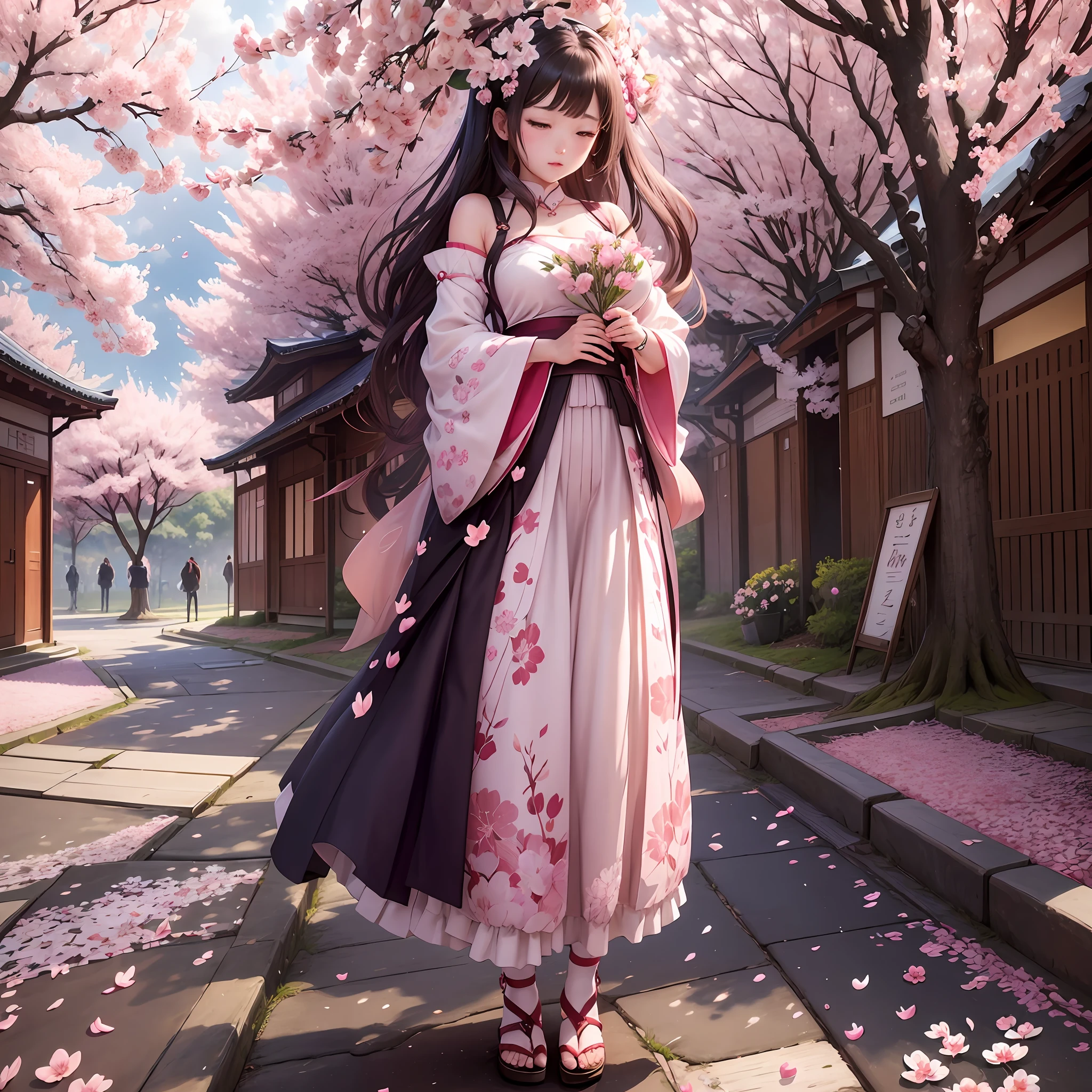 there is a heart shaped object with flowers on it, falling cherry blossoms pedals, falling cherry blossom pedals, vortex of plum petals, flowing sakura-colored silk, sakura petals around her, cherry blossom falling, flowing sakura silk, swirling flowers, falling petals, cherry blossoms in the wind, mandelbrot flowers and trees, falling flower petals --auto --s2