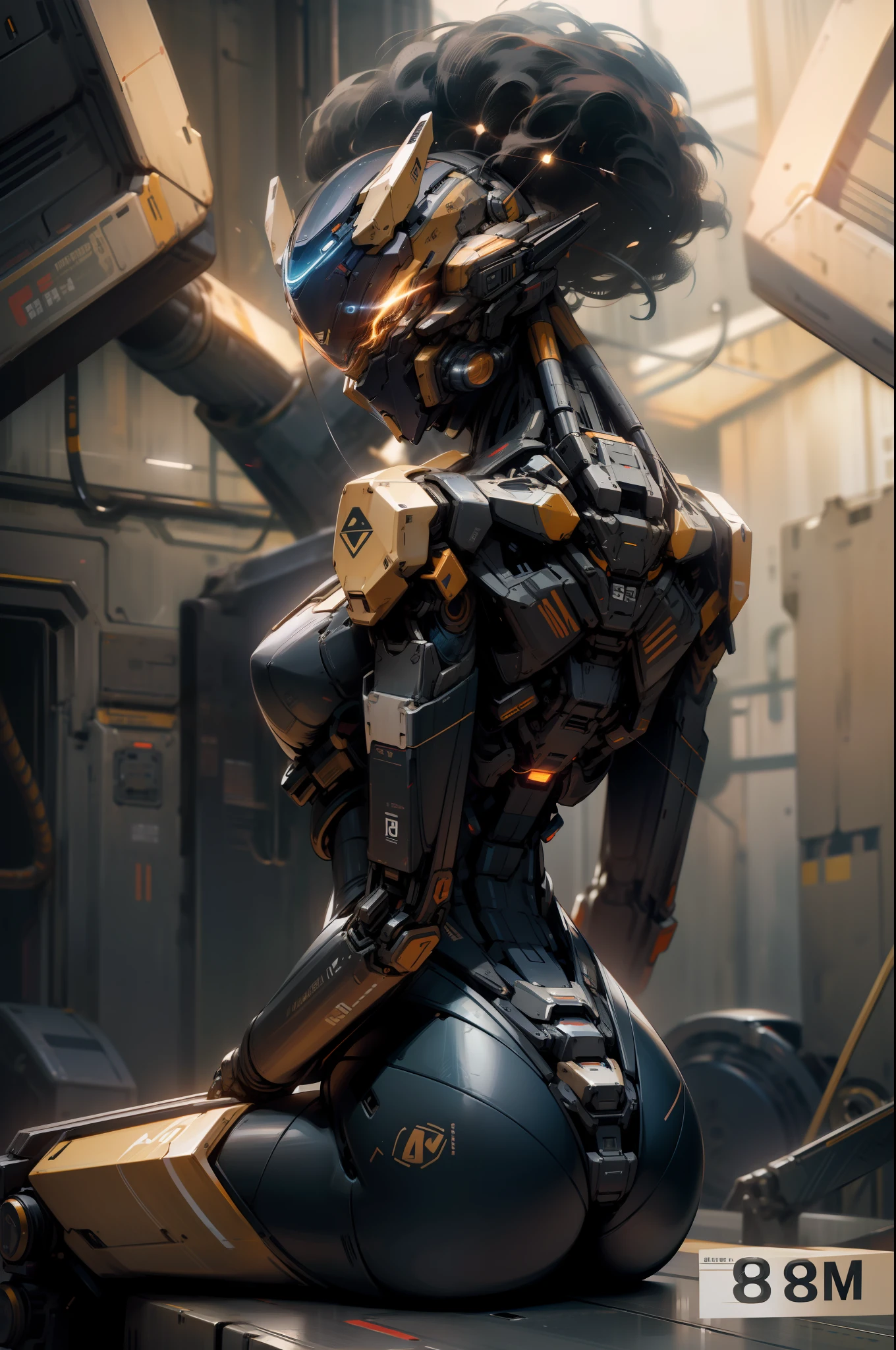 A futuristic mech warrior, in outer space, gathering energy, emitting energy shockwaves, 8K resolution, cinematic lighting, best quality, masterpiece, ((high definition))