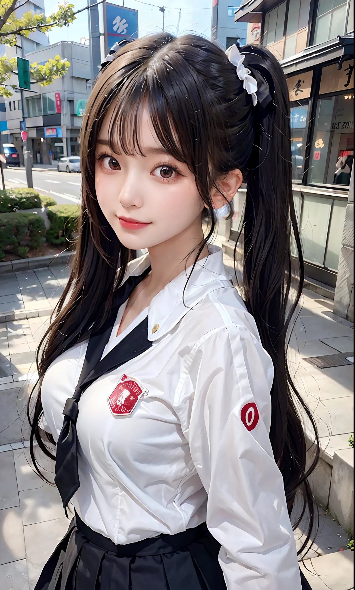 (Raw picture:1.2), (Photorealistic:1.4), Beautiful detailed girl, Twin tails very detailed eyes and face, Beautiful detailed eyes, Smile huge file size, Ultra detail, High resolution, Very detailed, Best quality, Masterpiece, Twin Tails, ((Japan girls' high school uniform)), illustration, CG, unification, fantastic, fine detail, Highly detailed CG uniform 8k wallpaper, light on face, movie lighting, 16 year old girl, blazer, pleated skirt, sexy pose