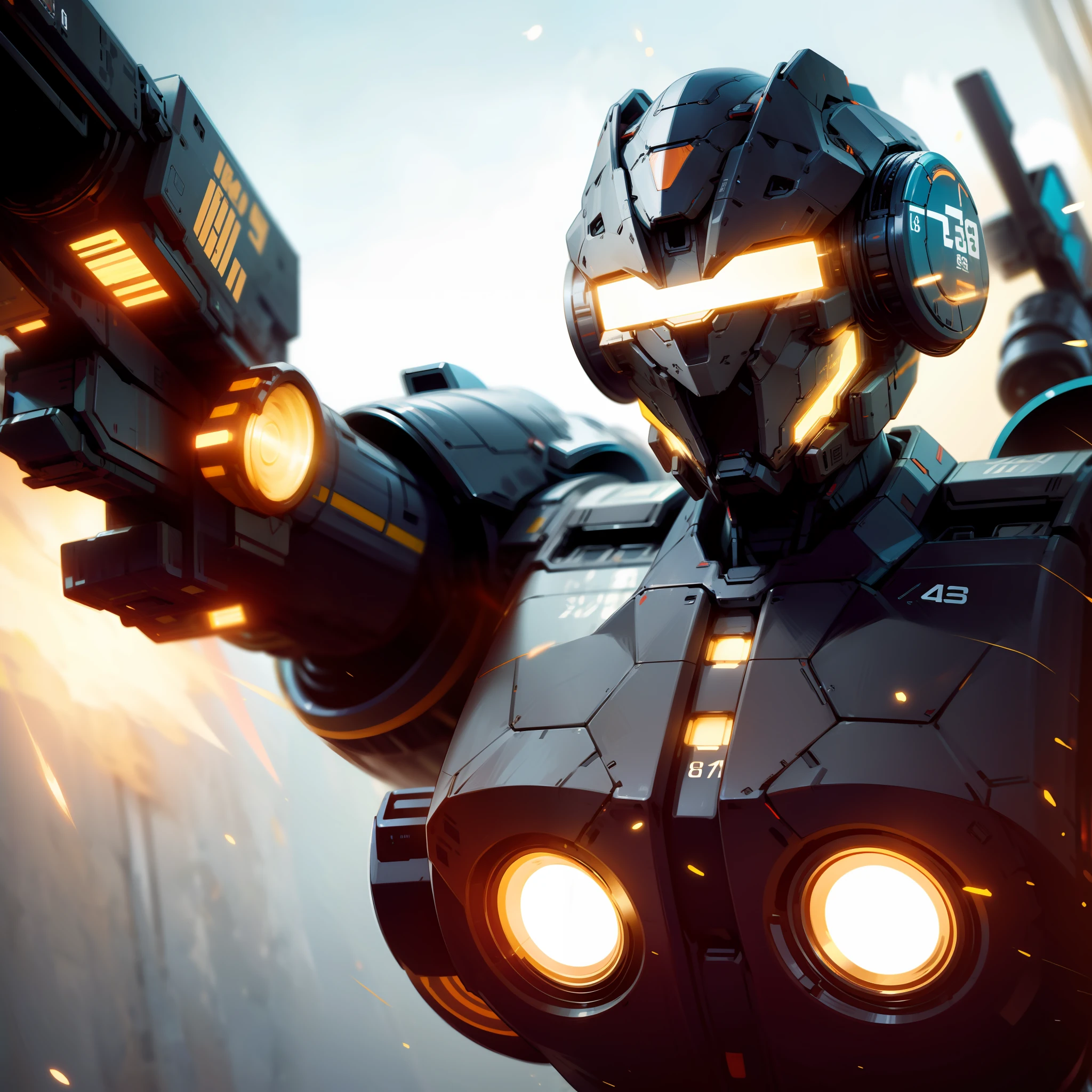 A futuristic mech warrior, in outer space, gathering energy, emitting energy shockwaves, 8K resolution, cinematic lighting, best quality, masterpiece, ((high definition))