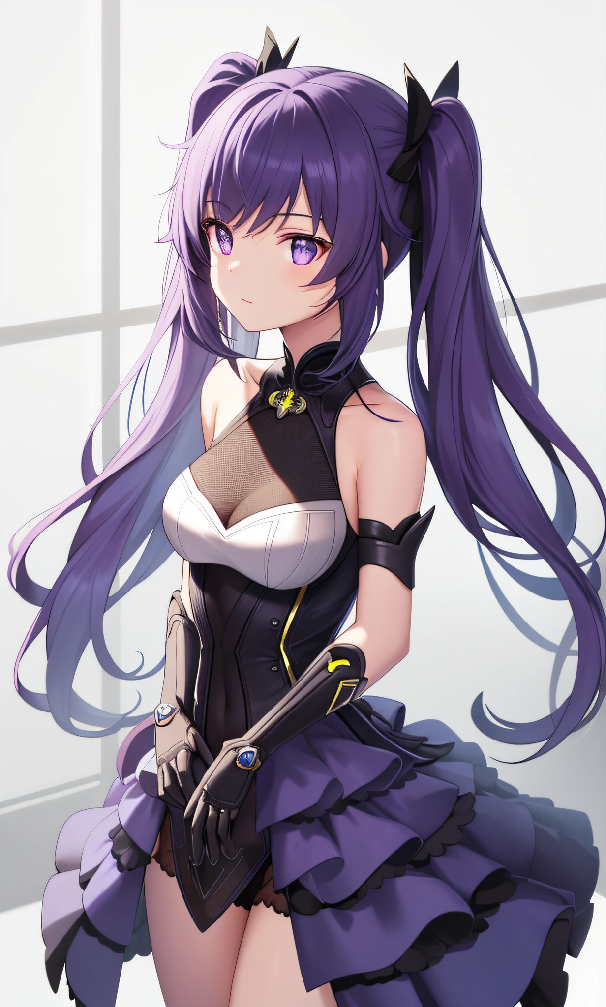 Dynamic lighting, high resolution, sharp focus, depth of field, best shadows, 1 girl, masterpiece, the best, very detailed CG", facial details, best quality, two-dimensional, sci-fi, genshin Keharu, cute, cold, total angle hairstyle! Cat decoration, hair color light purple, posture standing, bone-in translucent skin, beautiful girl with mechanical elements, top quality, more in line with the conditions, hidden hands closer to the original setting --auto --s2
