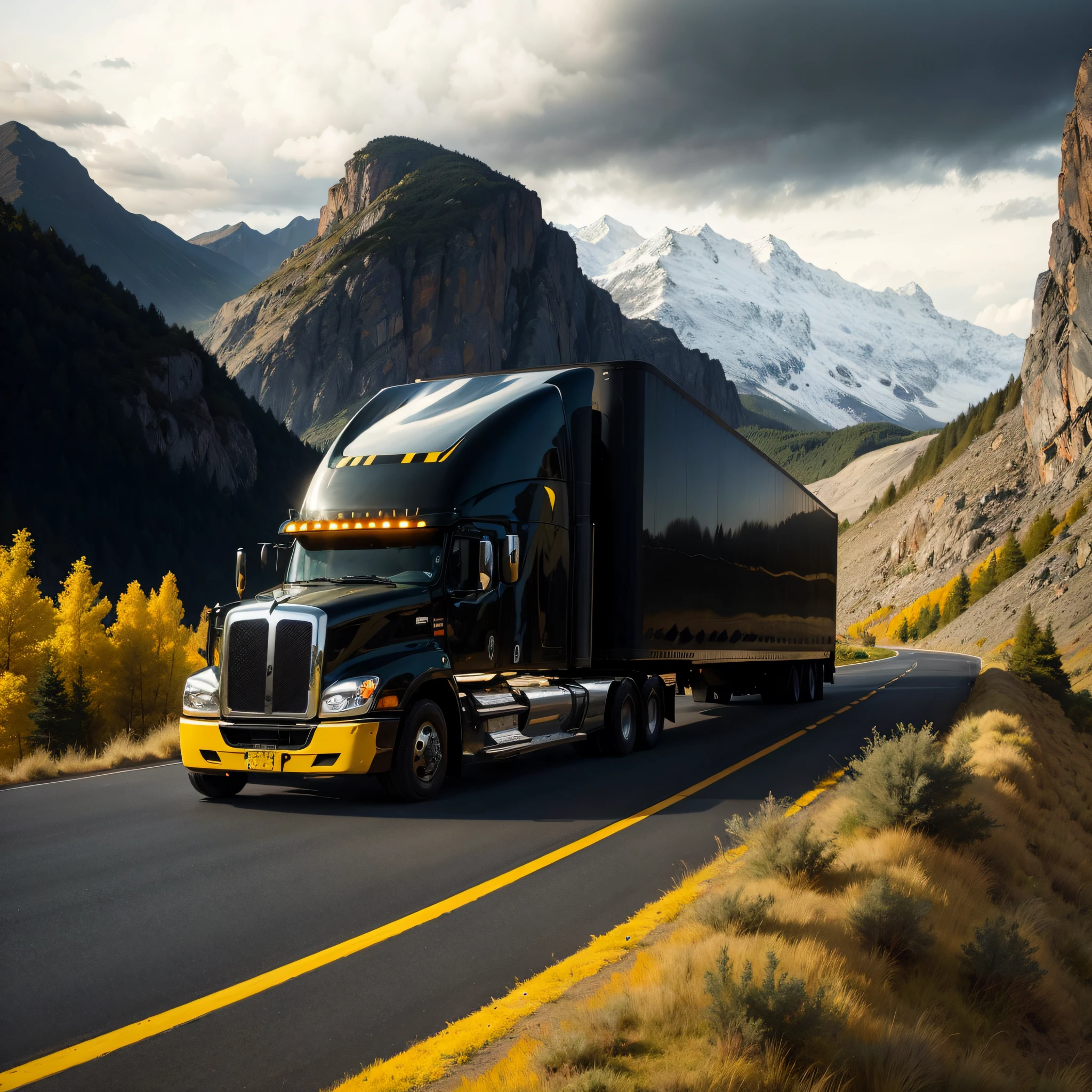 large cargo truck crossing the mountains