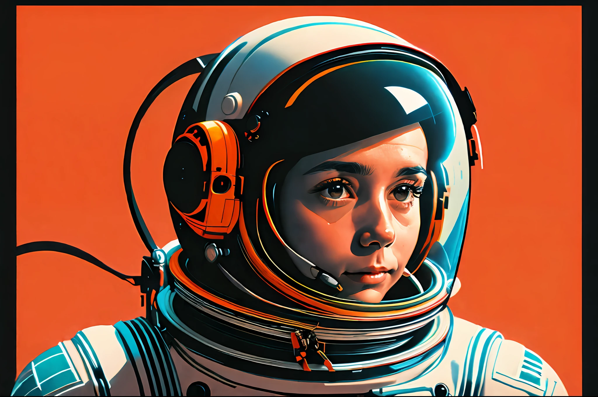 (Best quality),(masterpiece),(ultra detailed),(4k resolution),(extremely detailed) digital art portrait of an astronaut by Saul Bass, sci-fi, 4K detailed post processing