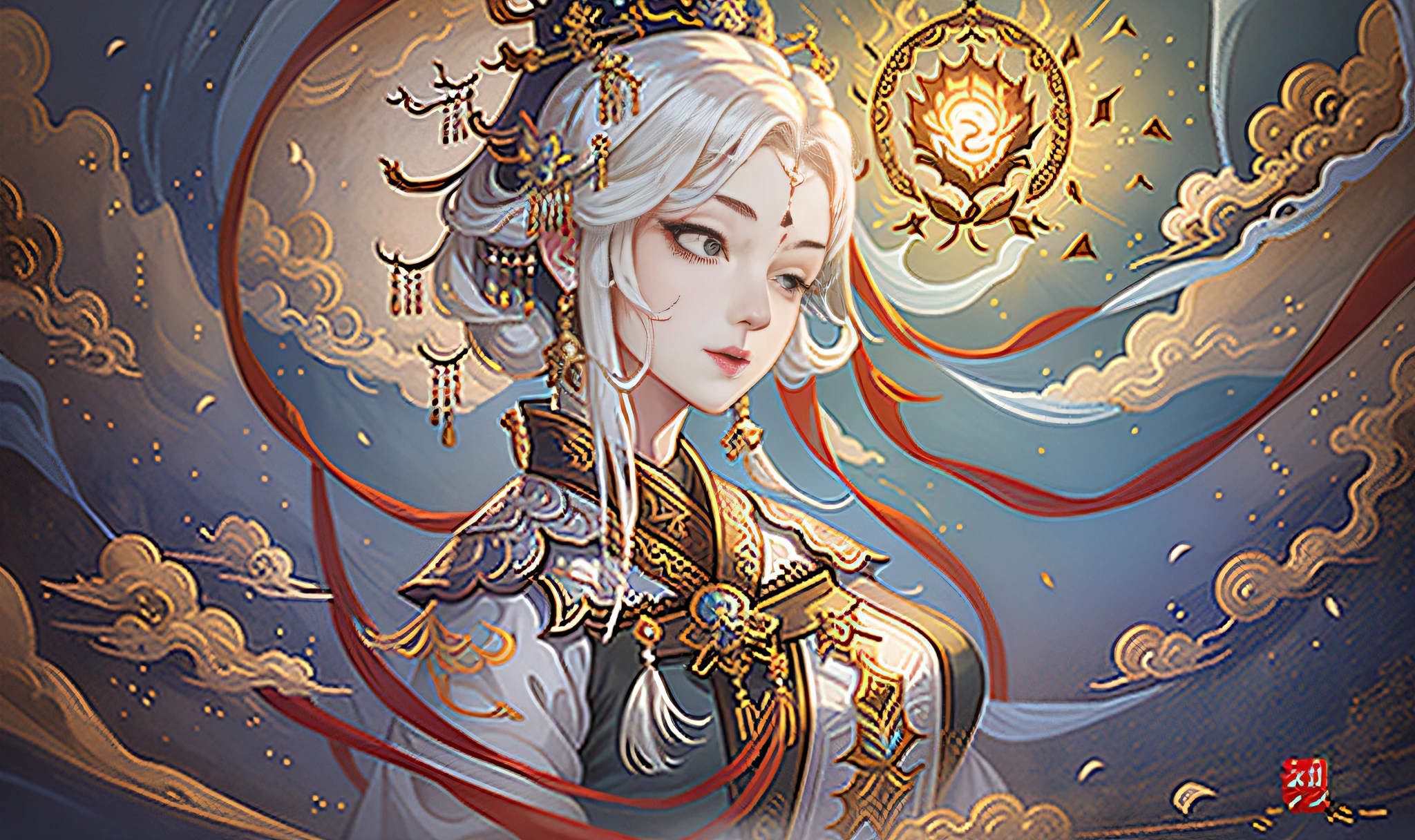 A girl, ancient Chinese costume, whole body, sunshine, clear face, clean white background, masterpiece, super detail, epic composition, ultra HD, high quality, extremely detailed, official art, uniform 8k wallpaper, super detail, 32k -- v 6