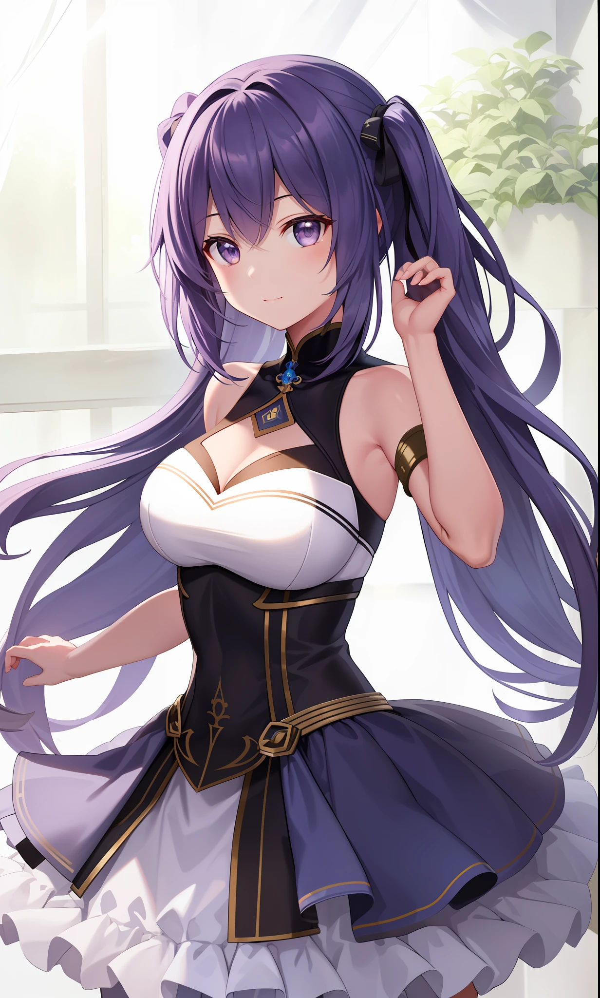 Dynamic lighting, high resolution, sharp focus, depth of field, best shadows, 1 girl, masterpiece, the best, very detailed CG", facial details, best quality, two-dimensional, sci-fi, genshin Keharu, cute, cold, total angle hairstyle! Cat decoration, hair color light purple, posture standing, bone-in translucent skin, beautiful girl with mechanical elements, top quality, more in line with the conditions, hidden hands, closer to the original setting --auto --s2
