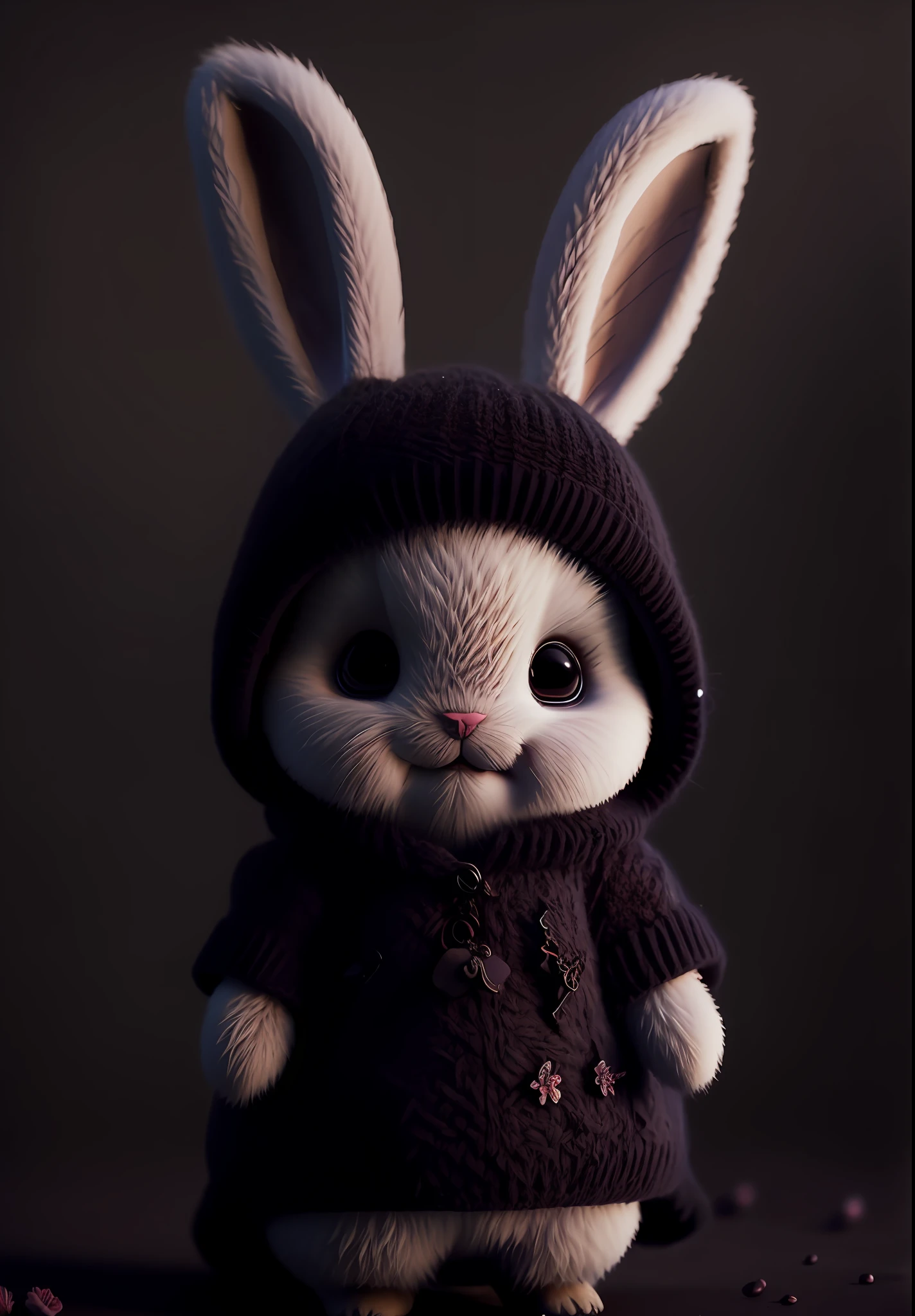 bunny, blur, bunny, flower, nature, no_humans, depth of field, to8contrast style, DARK_Glam, wearing DRK_Glam, deep shadows, (dark: 1.4)