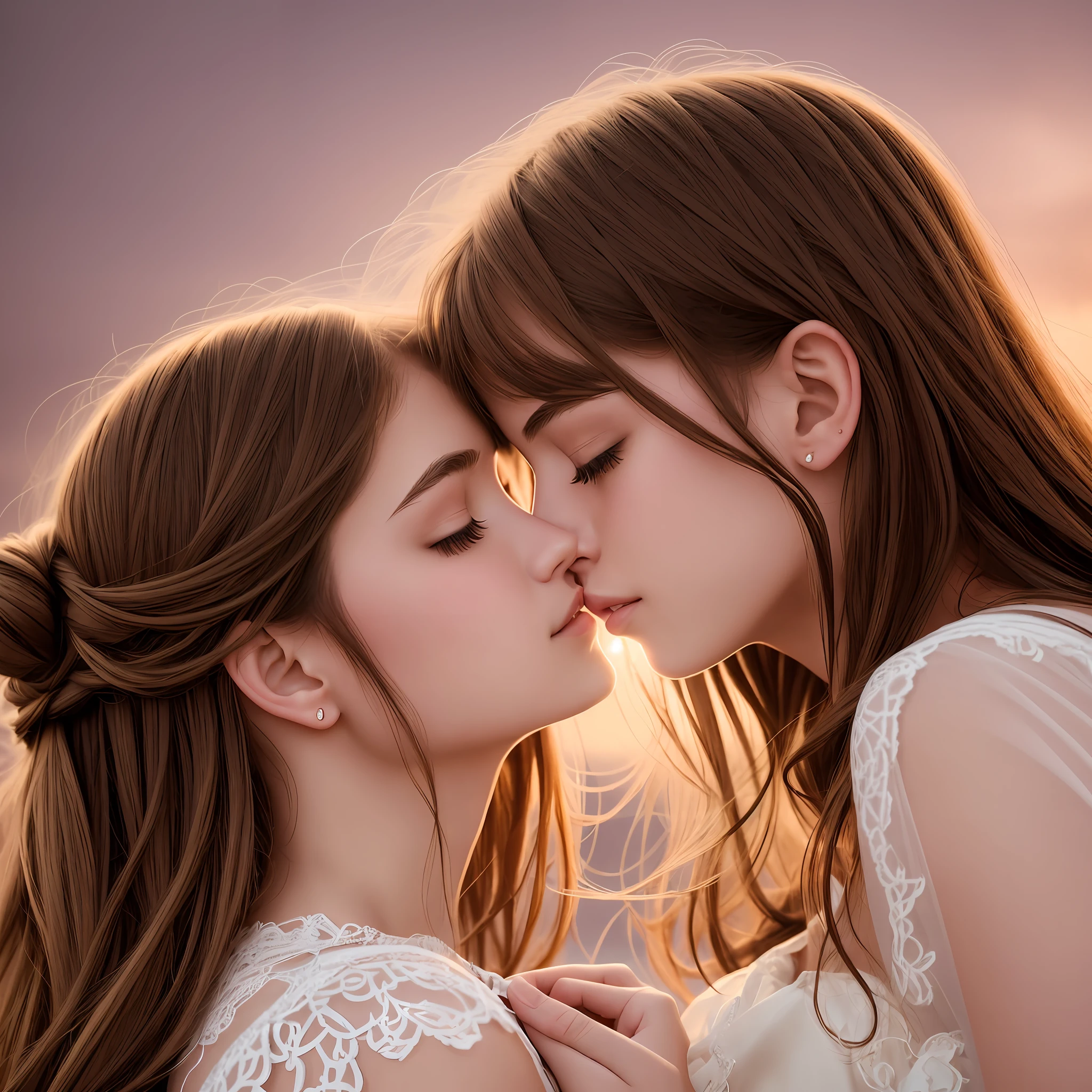 2 girls, passionate kiss, deep kiss, saliva, close-up, romantic atmosphere, soft lighting. --auto --s2