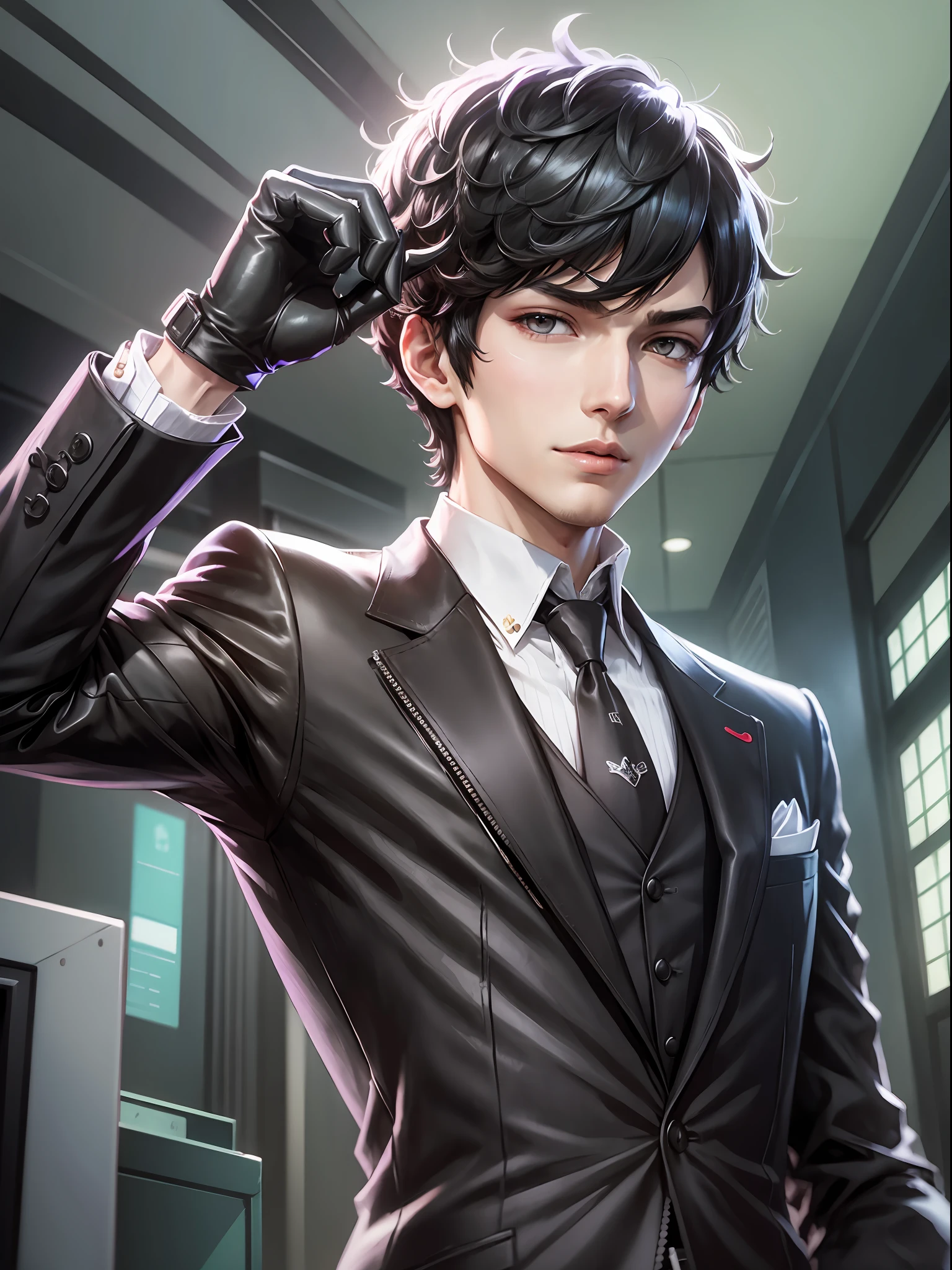 Persona, Persona 5, Boy, Black Haired, Wearing Gloves, Black Suit, Kaito,