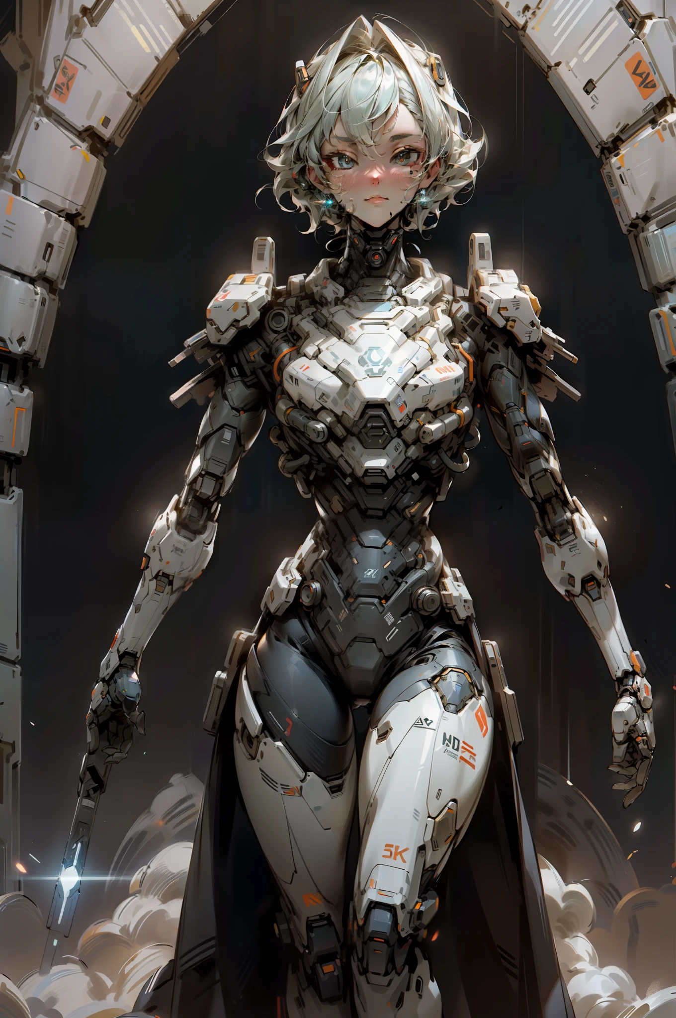 A futuristic mech warrior, in outer space, gathers energy, emits energy shockwaves, 8k resolution, cinematic lighting, best quality, masterpiece, ((high definition)), ((perfect facial features)), (facial details)