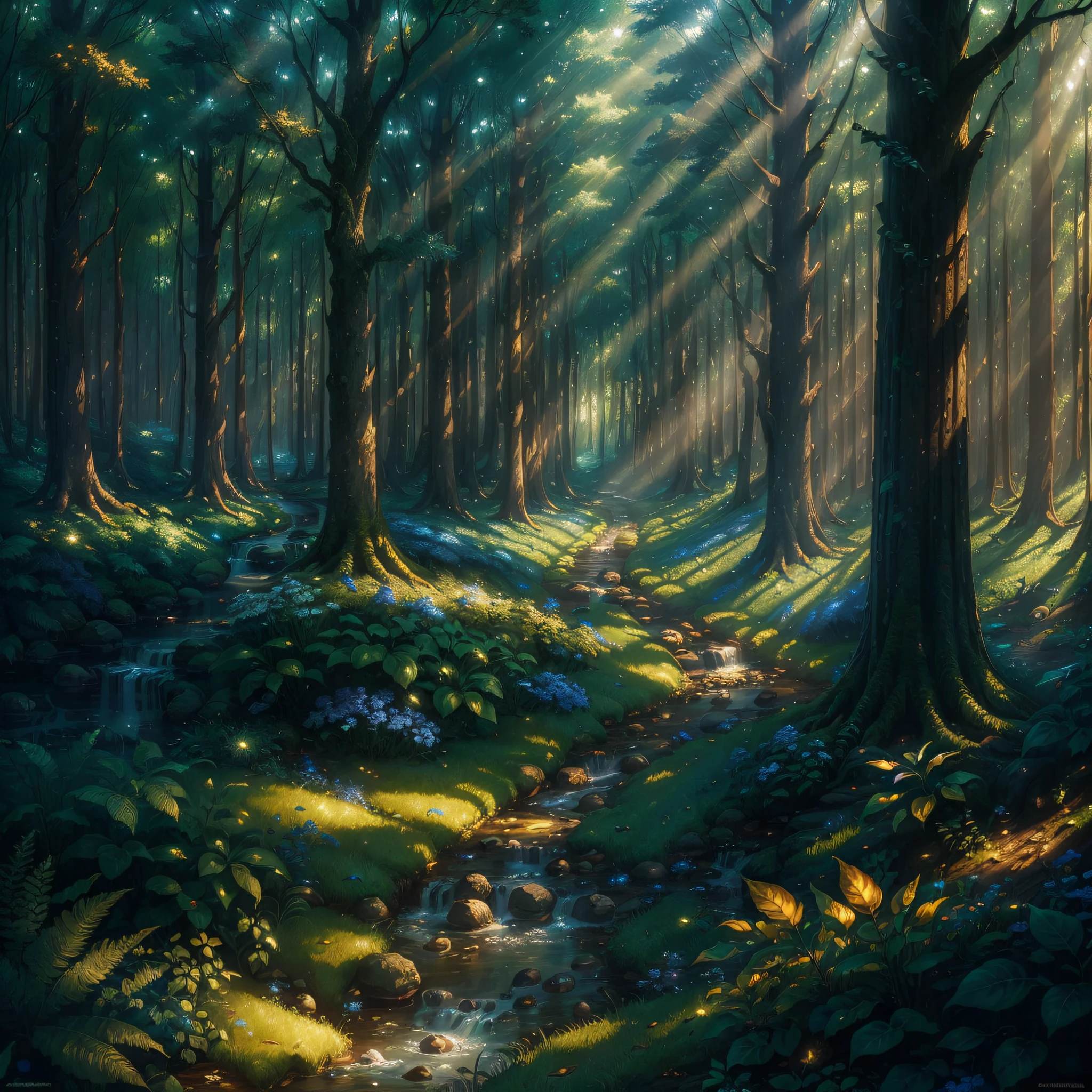 (masterpiece), high quality, extreme detail, extremely restored CG 8K wallpaper, (best light and shadow) emphasize seclusion, (best shadow) emphasize mystery, (floating) forest, with blue grass mysterious leaves. --auto --s2