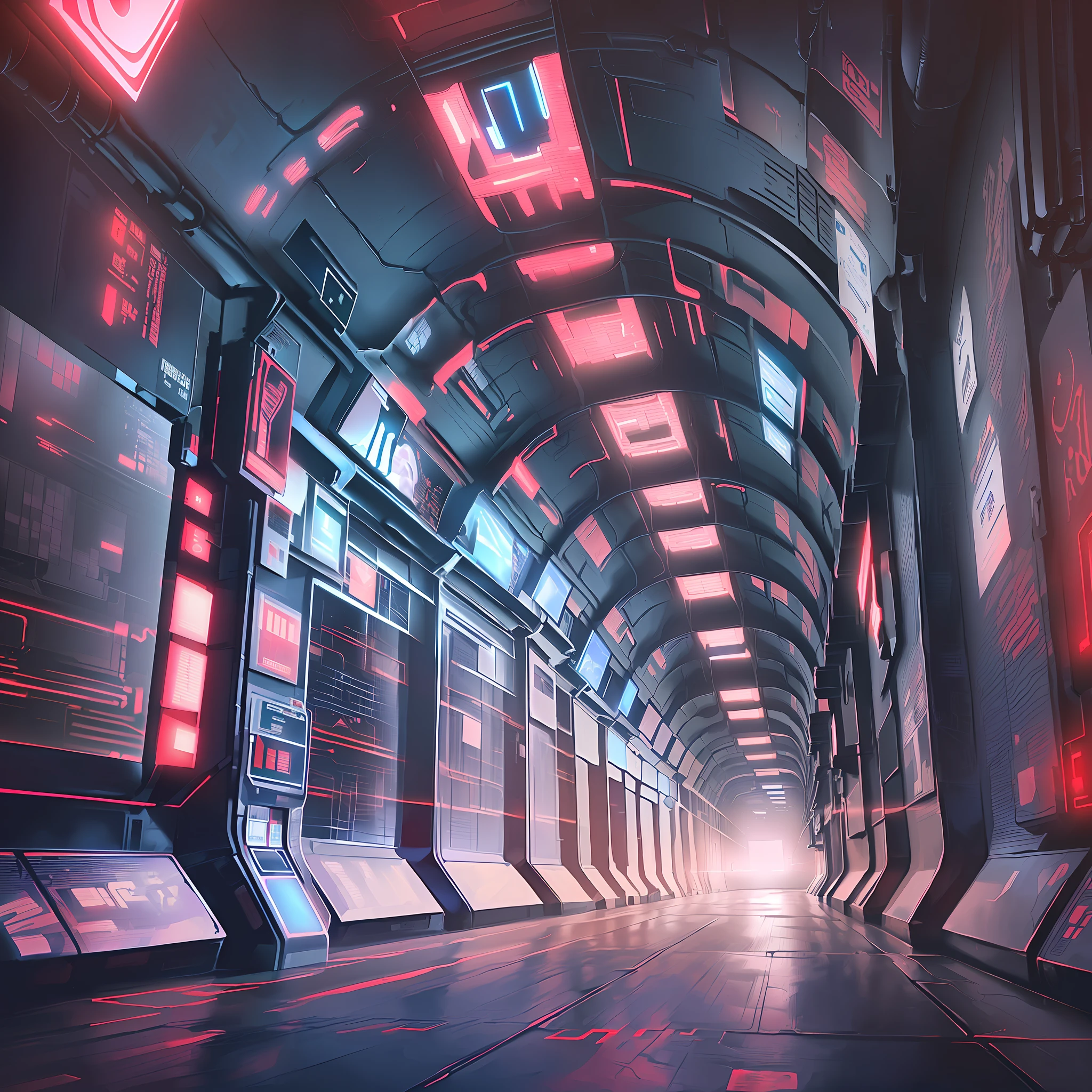 Science Fiction Backgrounds, Red and Blues, Tunnels, Center View, Cyberpunk, Cosmic Beauty in Poetry, Artificial Intelligence, Sharp Edges, Utopia, Sci-Fi UI, C4D, Neon, Fantasy, Centering, Soft Light: 1.2, Surrealism, Unreal Engine Rendering, Arthur Charles Clarke, Movies, Robots, Sharp Edges, Straight Lines, Red and Blue Color Scheme, Steam --auto --s2