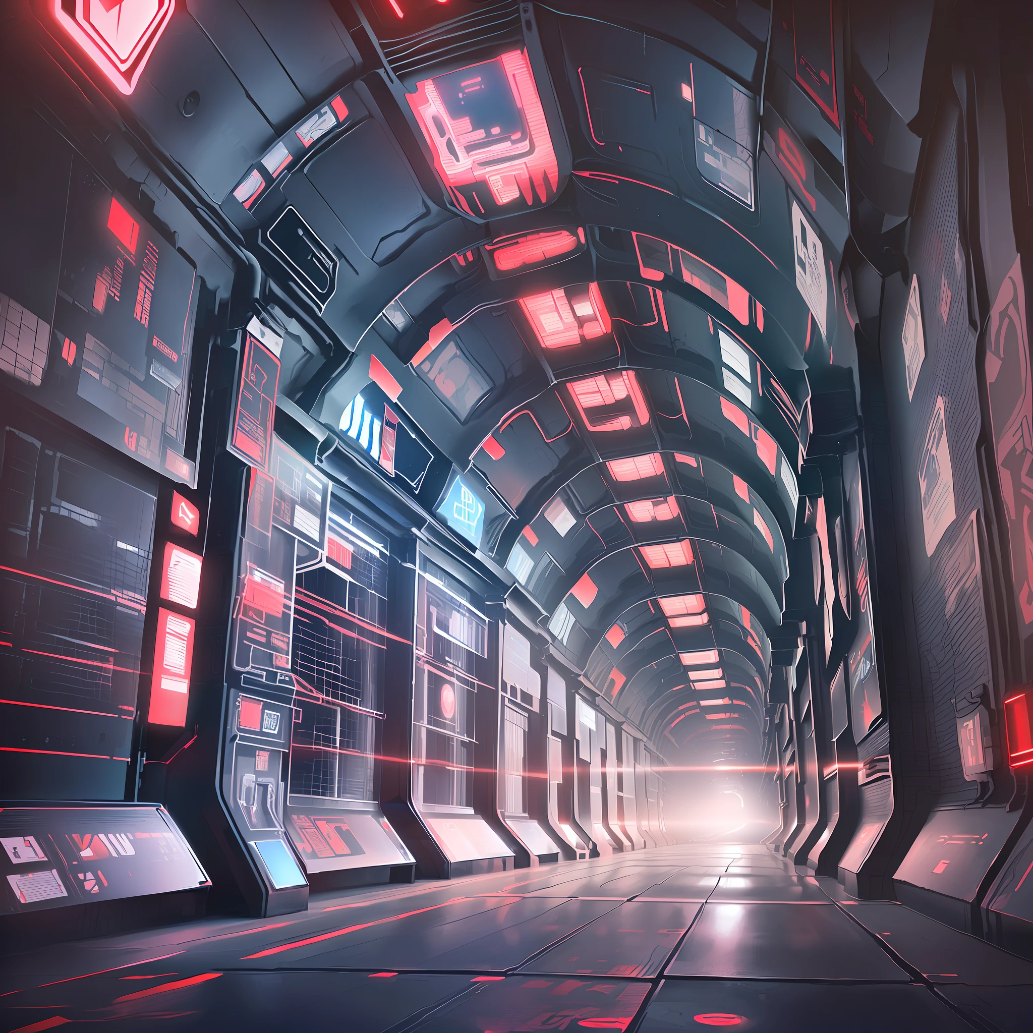 Science Fiction Background, Red and Blues, Tunnel, Center Perspective, Cyberpunk, Cosmic Beauty in Poetry, Artificial Intelligence, Sharp Edge, Utopia, Sci-Fi UI, C4D, Neon, Fantasy, Centering, Soft Light: 1.2, Surrealism, Unreal Engine Rendering, Arthur Charles Clarke, Movies, Robots, Sharp Edges, Straight Lines, Steam --auto --s2