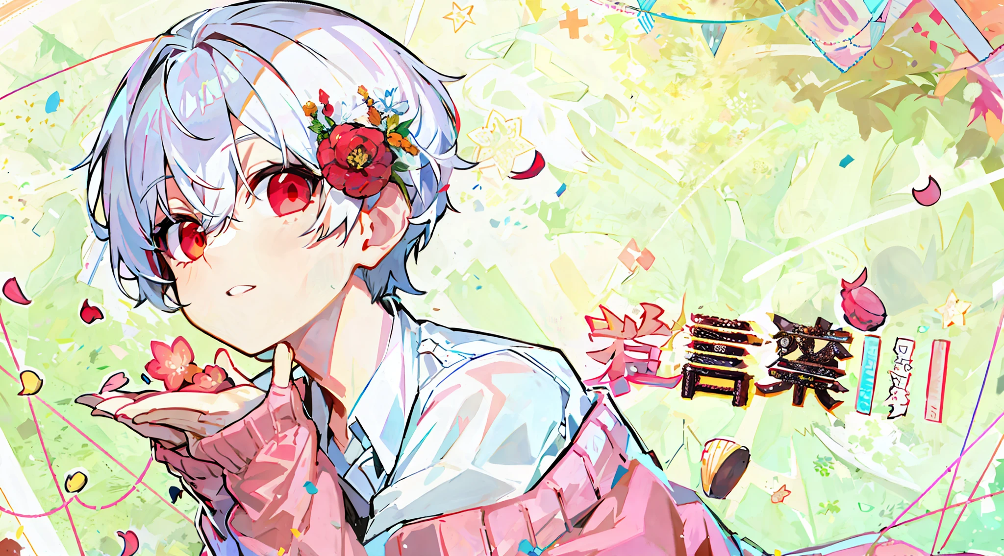 white hair, red eyes, black clothes