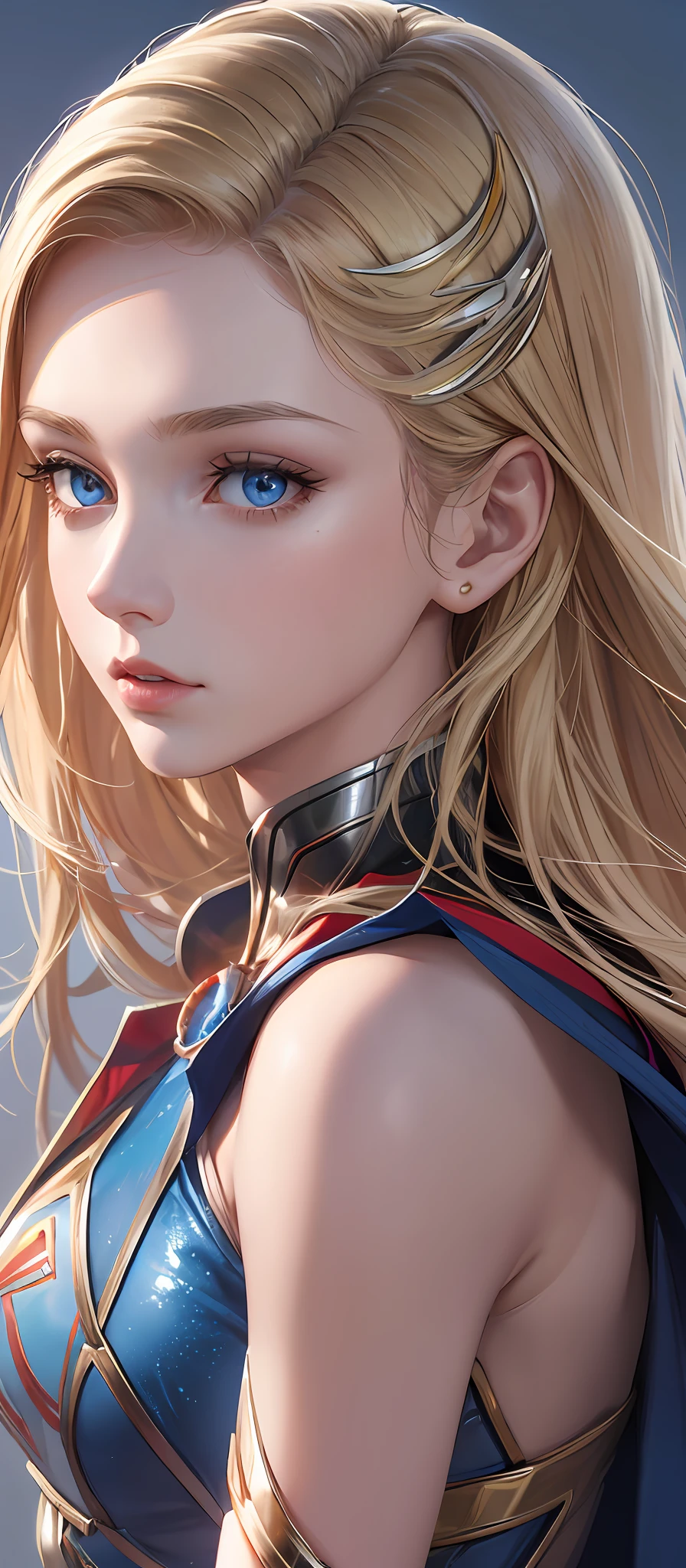 Supergirl, best quality, film, official art, sand, natural advertising art, movie wallpaper, very detailed CG uniform 4k wallpaper, intricate details, white background, upper body, facial focus, full body, concept art, making art, ( , high resolution, (realistic, photorealistic: 1.2), physically based rendering, mechanics, reflection, realism, cyberpunk, symmetry front view closeup avatar eyes symmetry face very sharp realistic focus awarded mask painting film light 1, wick, (illustration: 1.1), thin, fair skinned, delicate face, king robe, glow, pantyhose, (long blonde hair), blue eyes, supernan symbol S on the chest, battlefield, chip, glow, sword, s of superman on the chest. --auto --s2