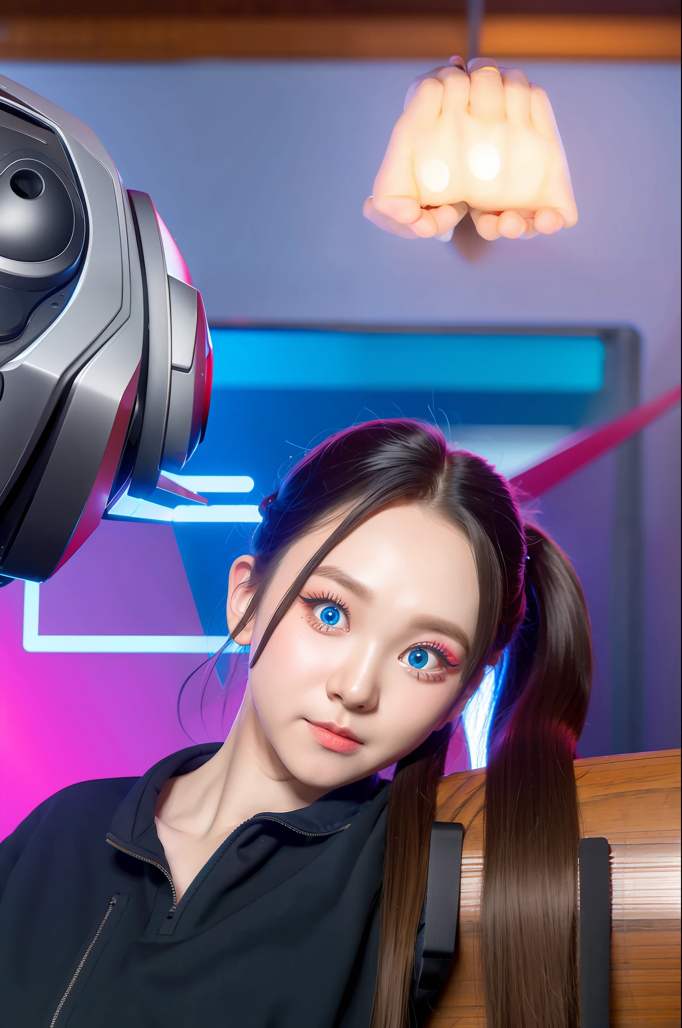 Mecha, double ponytail, big eyes, small face, hyper-realistic, 8k, 4k, eyeshadow, CG