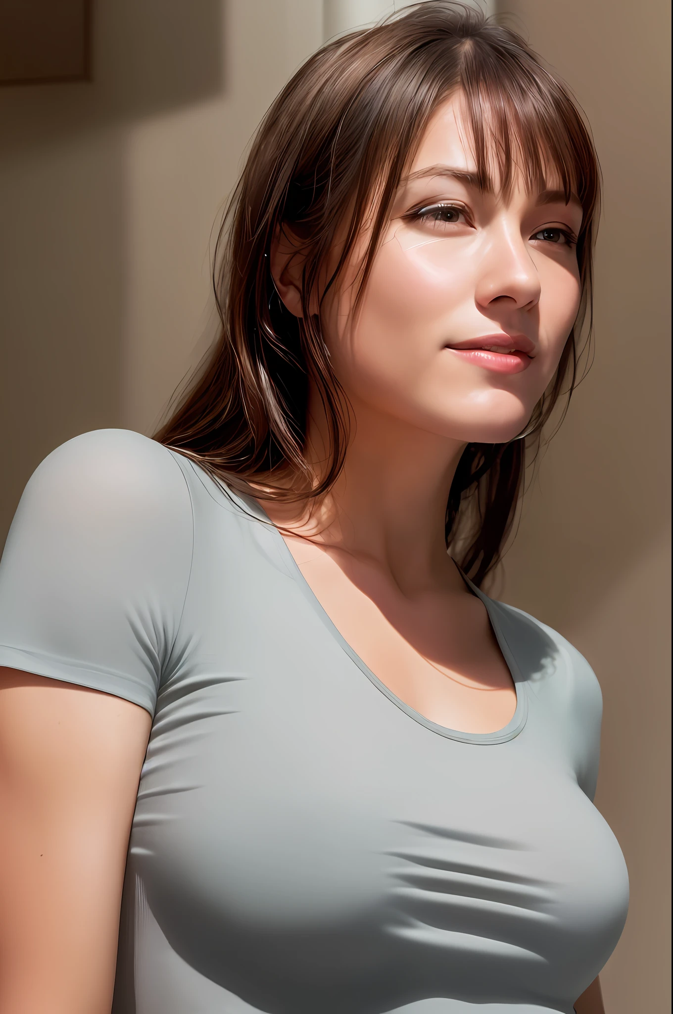 dressed, (photo realistic:1.4), (hyper realistic:1.4), (realistic:1.3),
(smoother lighting:1.05), (increase cinematic lighting quality:0.9), 32K,
1girl,20yo girl, realistic lighting, backlighting, light on face, ray trace, (brightening light:1.2), (Increase quality:1.4),
(best quality real texture skin:1.4), finely detailed eyes, finely detailed face,
(tired and sleepy and joy), (laugh), face closeup, t-shirts,
(Increase body line mood:1.1), (Increase skin texture beauty:1.1)