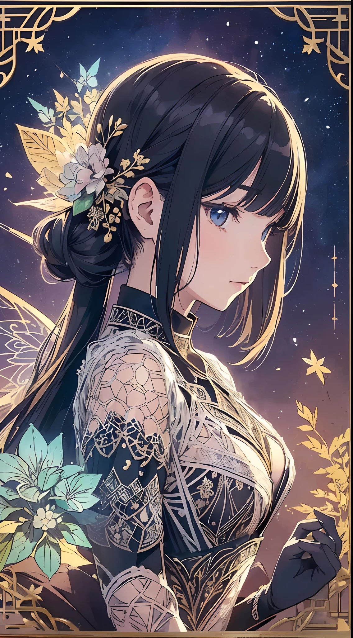 PerfectNwsjMajic, (((Cutout)), kuusoogai, (Masterpiece, Top Quality, Best Quality), 1girl, (Headshot: 1.5), Shape, Intricate Design, Delicate Pattern, Shadow Box Frame, Silhouette, Kirigami, Cheren Schnitte, Spread Image, Fairy Tale World, Fantasy --auto --s2