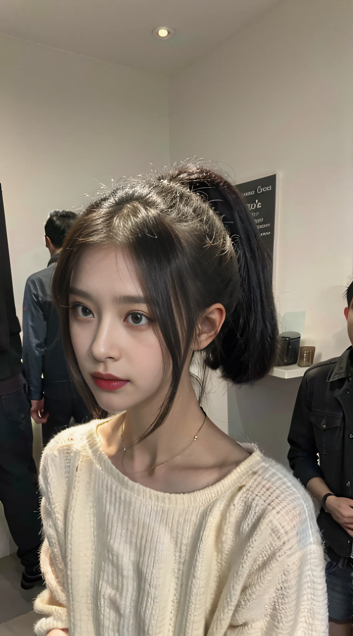 (A girl: 1.3), black hair, combed high ponytail
