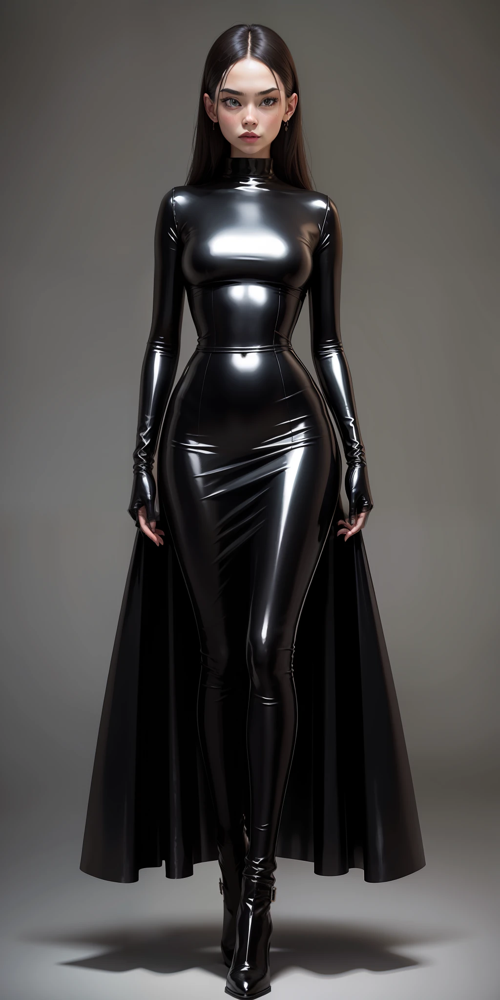 Latex long skirt, skinny, full body picture