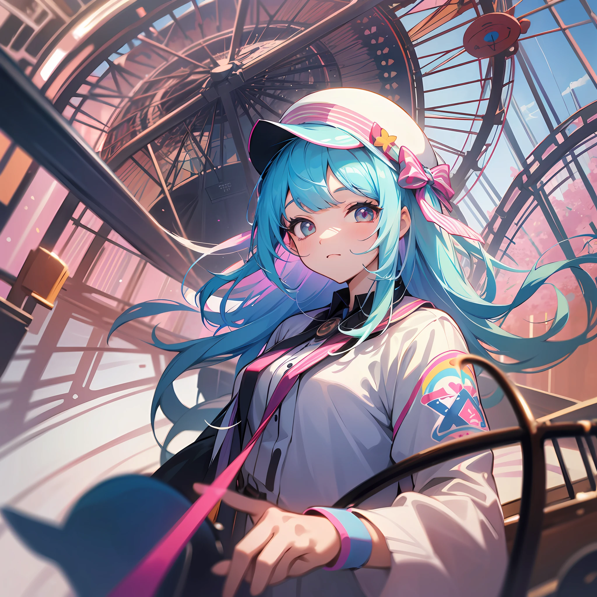 One Girl, Amusement Park, Play with the carousel, crossed bangs, gradient eyes, Verism, UHD --auto --s2